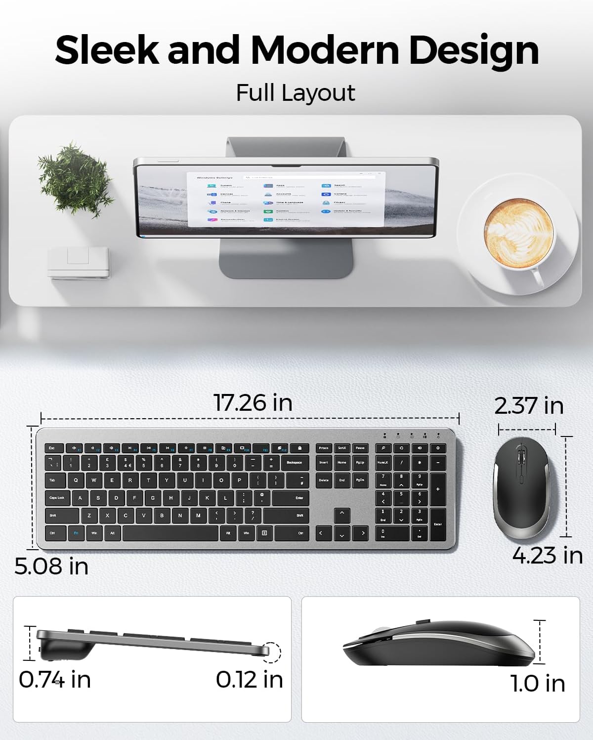 Wireless Keyboard and Mouse Combo - Full Size Slim Thin Wireless Keybo