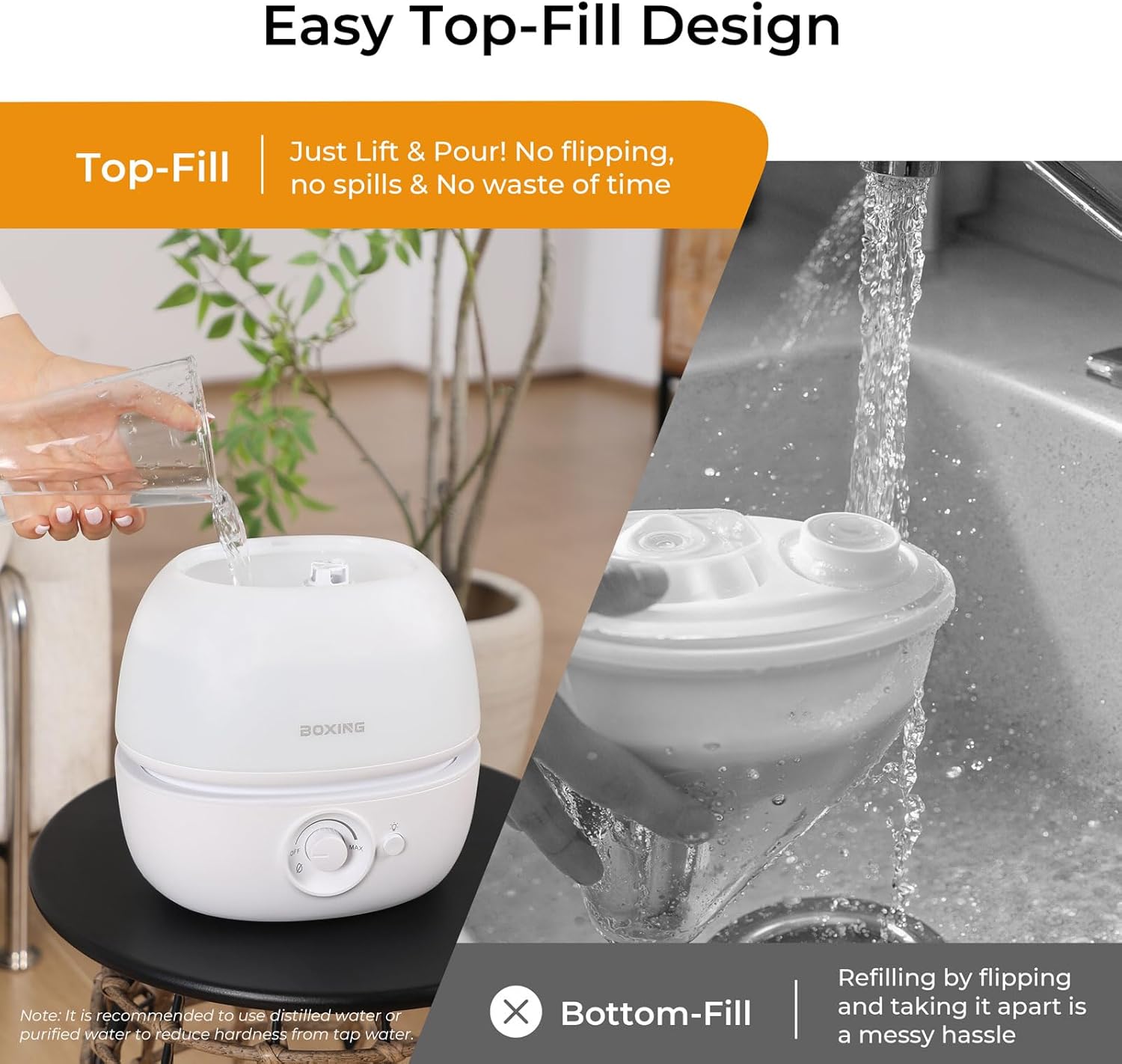 BOXING 3L Cool Mist Humidifier, Ultra Quiet 20dB for Bedroom, Baby & O
