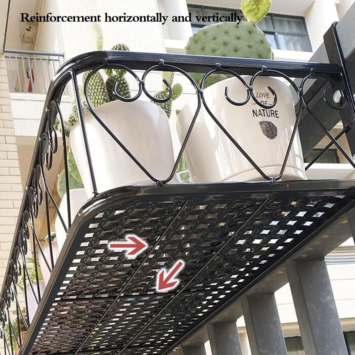 Black Iron Railing Planter - Hanging Fence Planter, Decorative Flower Shelf for Window Sill, Durable Outdoor Garden Display Stand (Brown, 20x80x12cm)