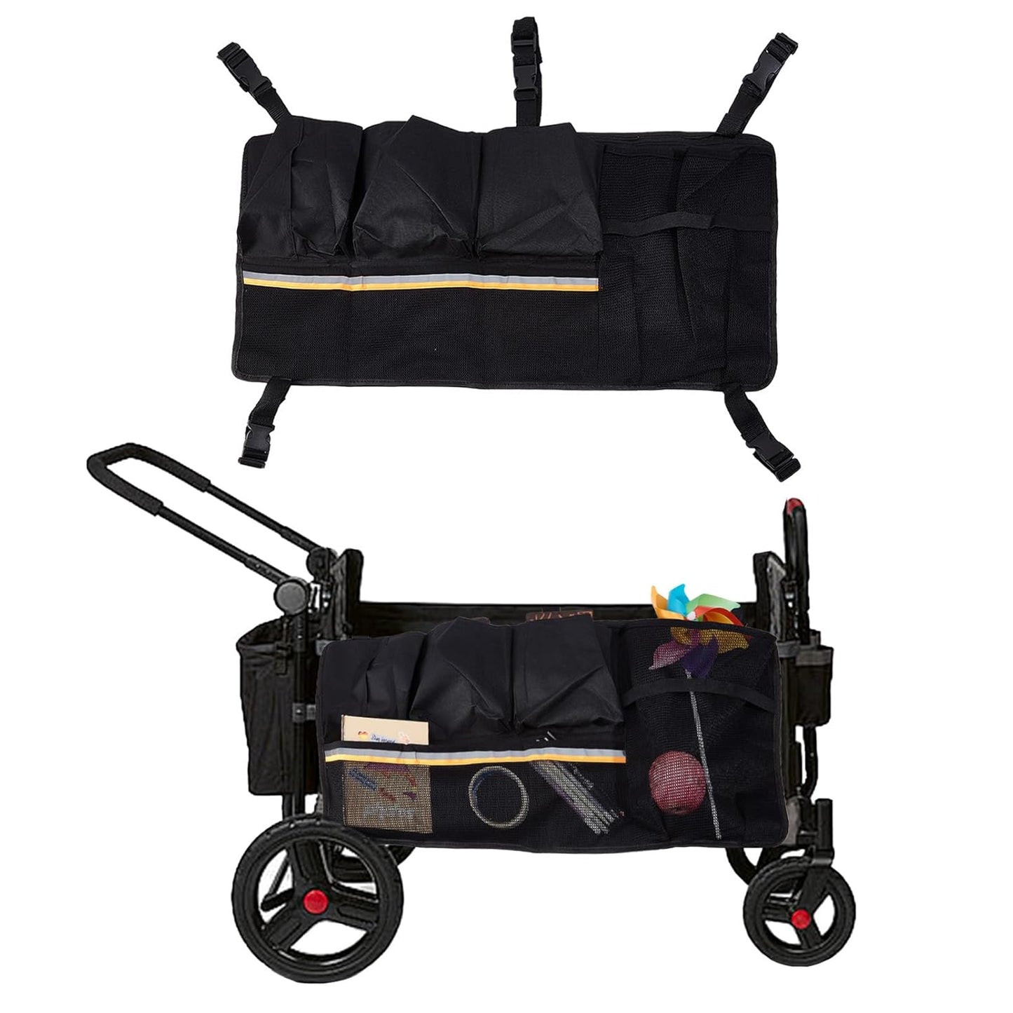 NICENEEDED Universal Collapsible Wagon Side Pocket, Large Capacity Beach Wagon Storage Attachment, Wide Compatibility Attachments for Garden Cart Sorting Storage