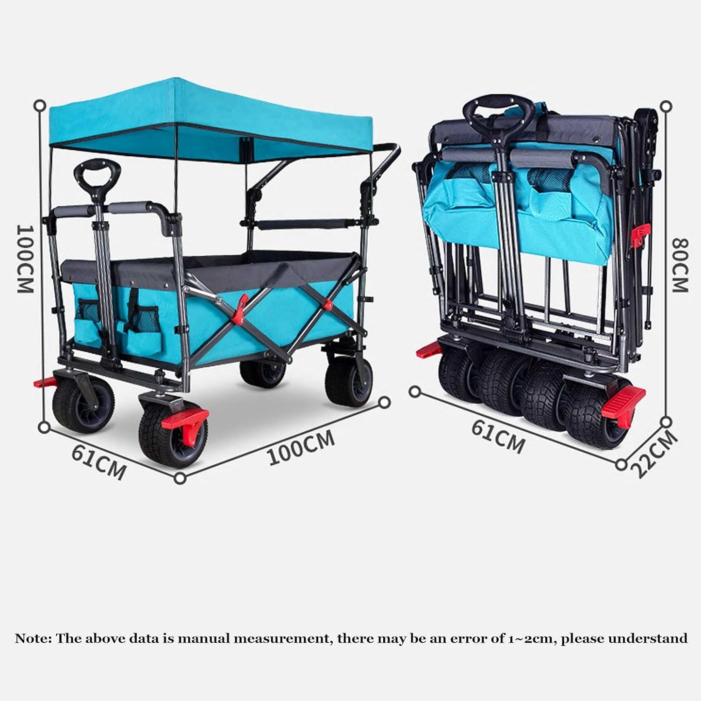 Multifunctional All Terrain Wagon Foldable Outdoor Garden Carts 100l Super Large Capacity Sports Wagon Suitable for Camping and Shopping Sky Blue