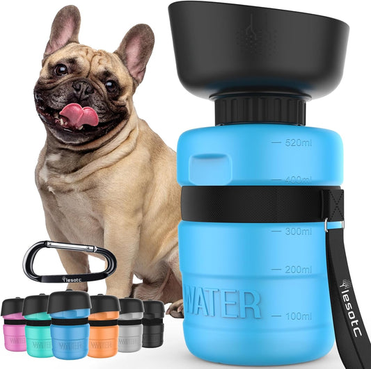 lesotc Dog Water Bottle, Portable Water Dispenser with Bowl, Leak Proo