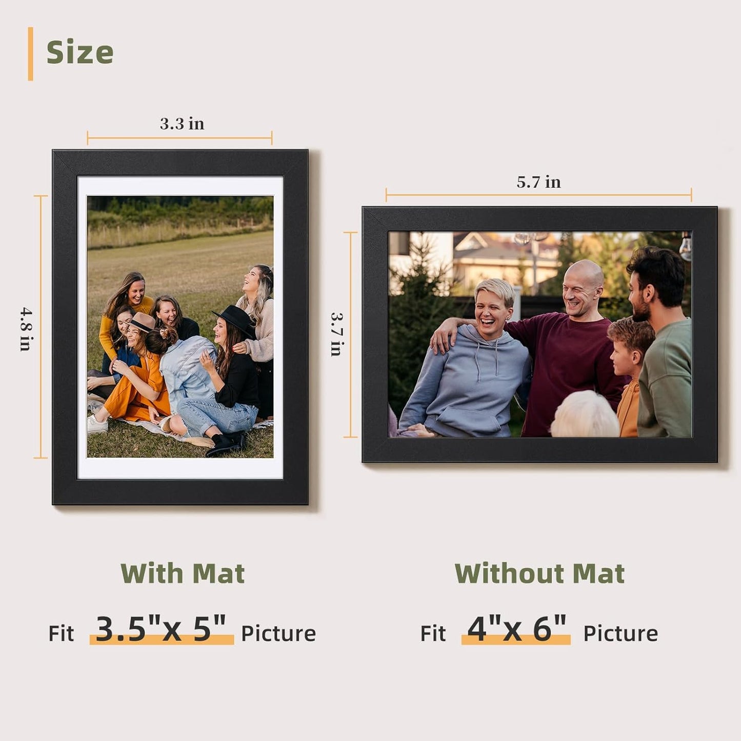 HappyHapi 4x6 Picture Frame Set of 5, Black Frames Display Photo 3.5x5 with Mat or 4x6 without, Gallery Wall Frame Set, Wall or Tabletop Display (Black)