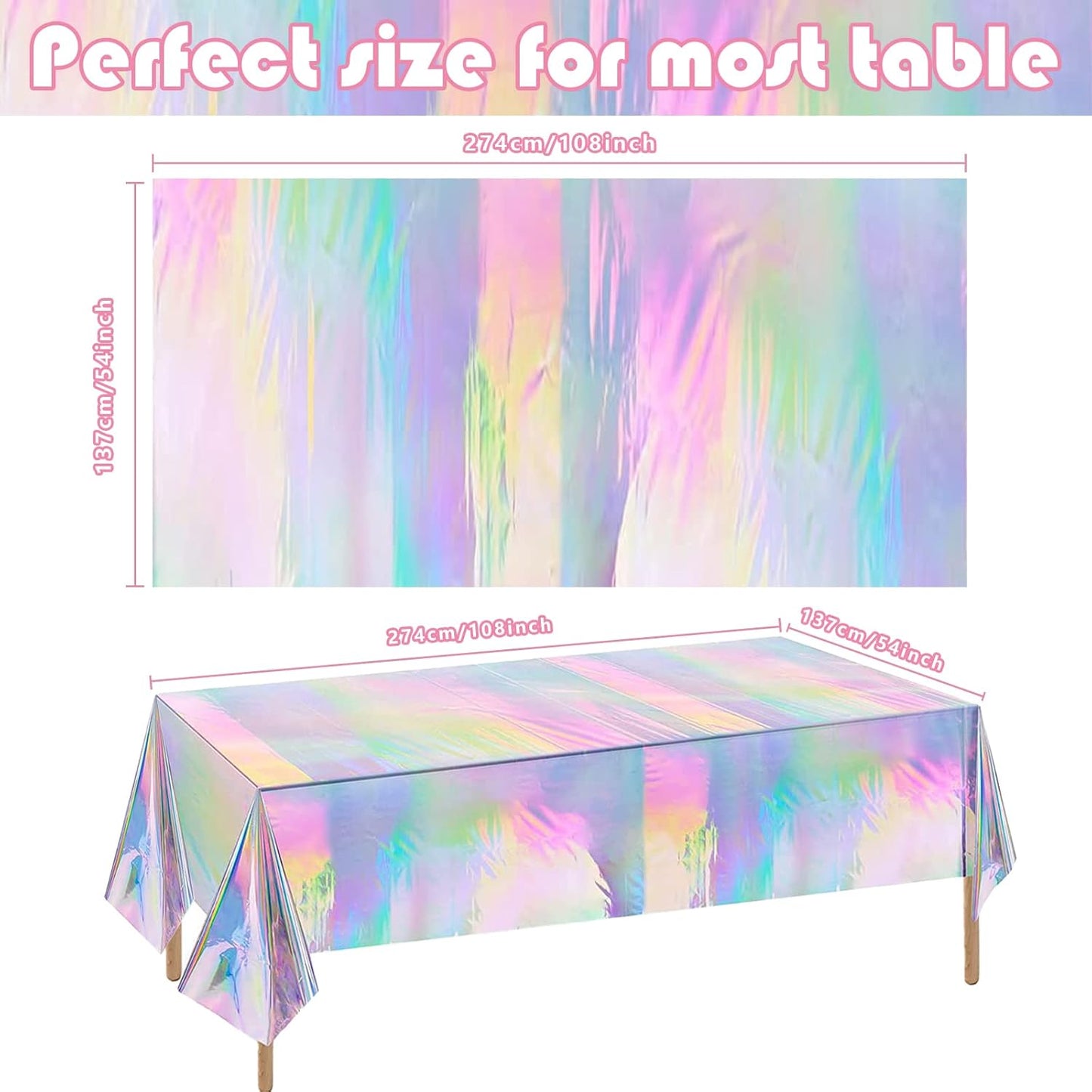 OHOME 4 Pack Iridescence Plastic Tablecloths Disposable Galentines Day