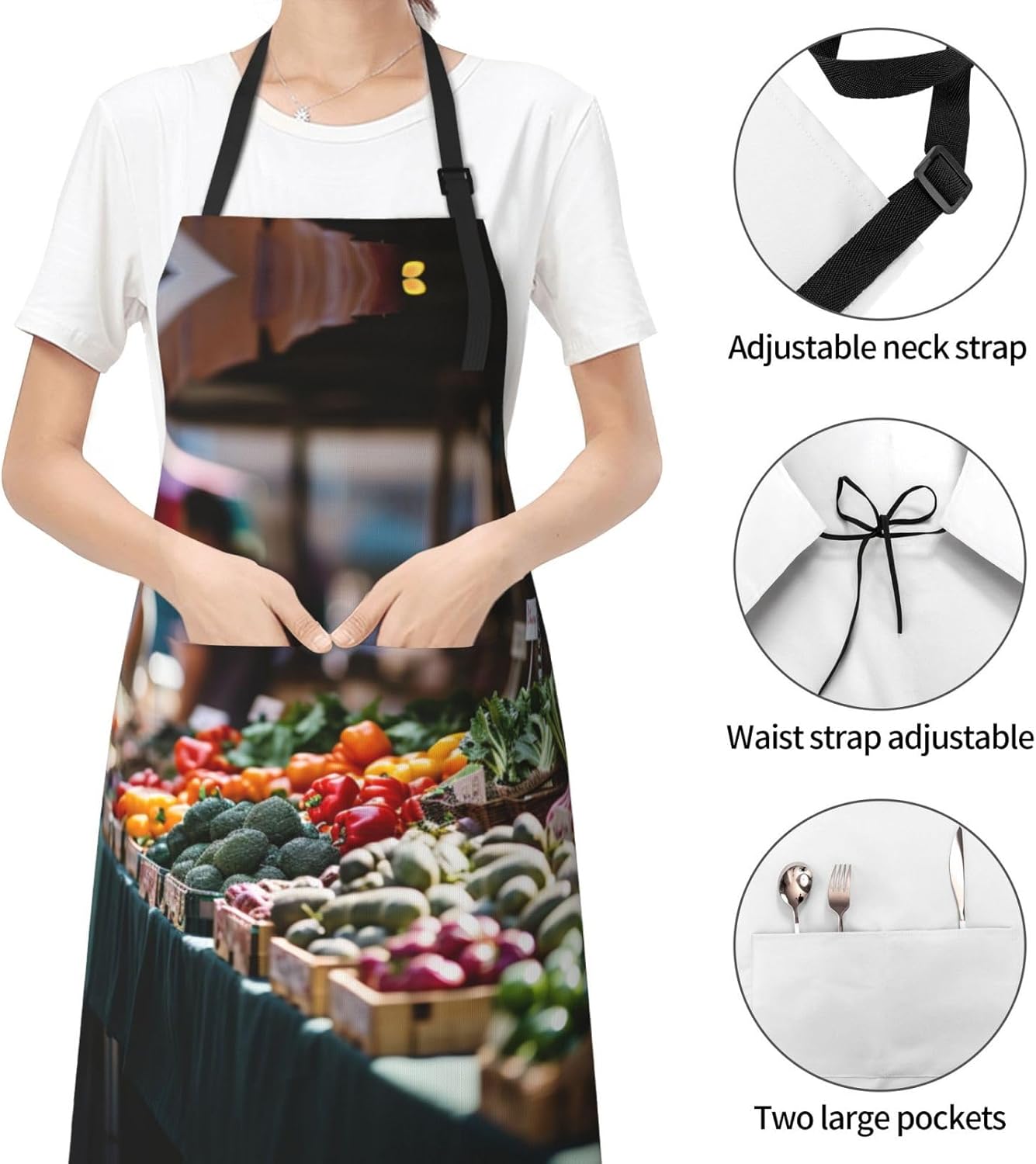 rainbow vegetable and fruit print Waterproof apron with pocket adjustable cooking apron for adult kitchen bibs to bake