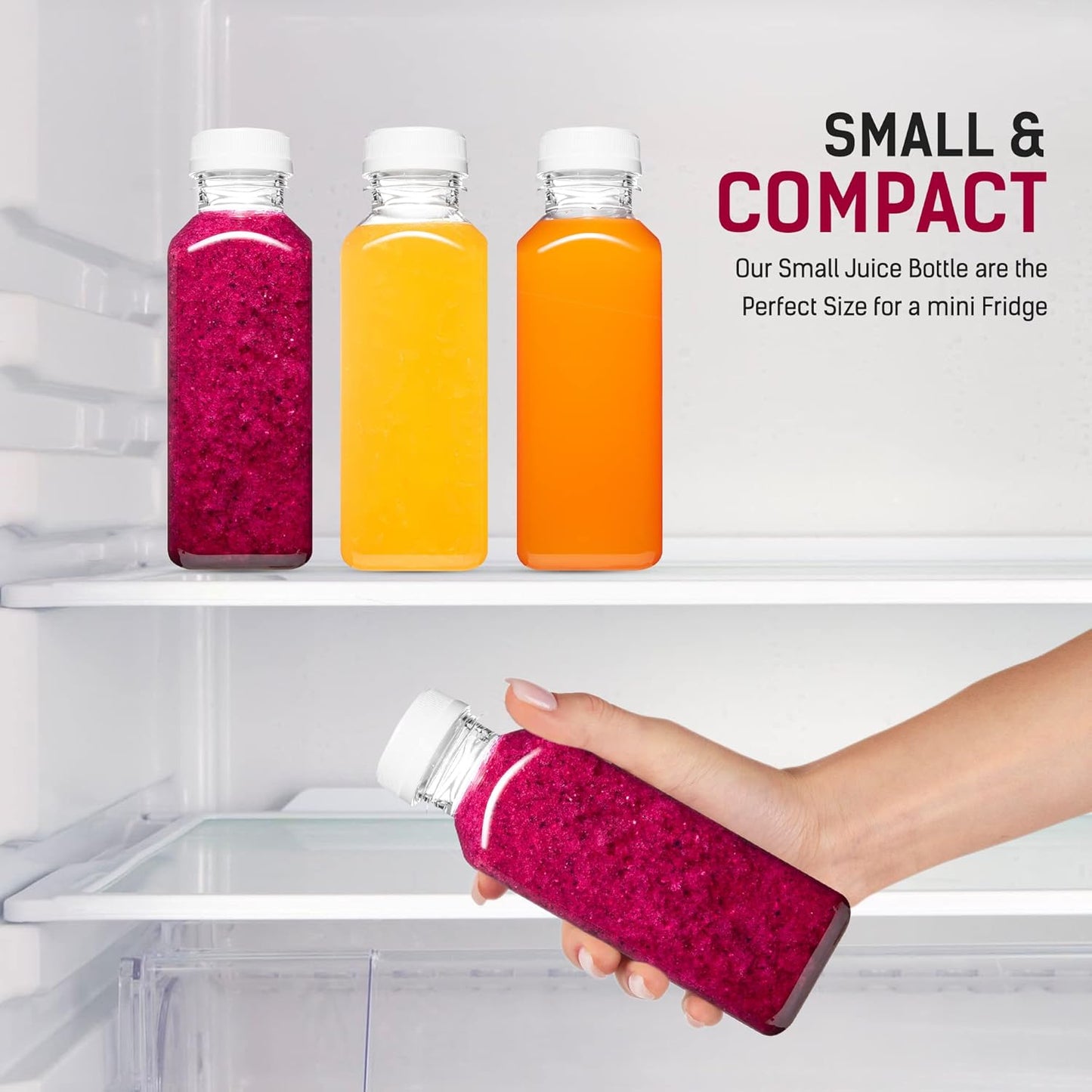 Norcalway Plastic Juice Bottles with Caps, Reusable Juicing Bottles, Clear Drink Containers with Lids for Juicing, Smoothie and Other Beverages - 12oz 6pcs