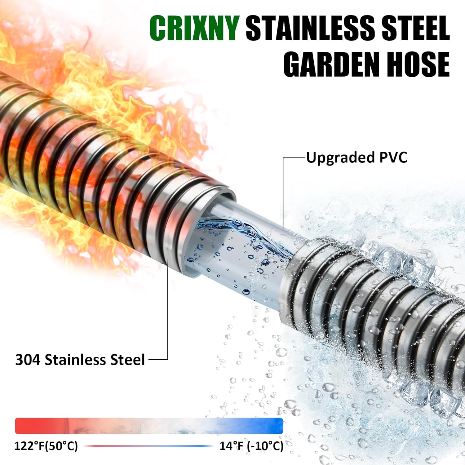 100ft Garden Hose, Heavy Duty Metal Water Hose 100 ft with 10 Function