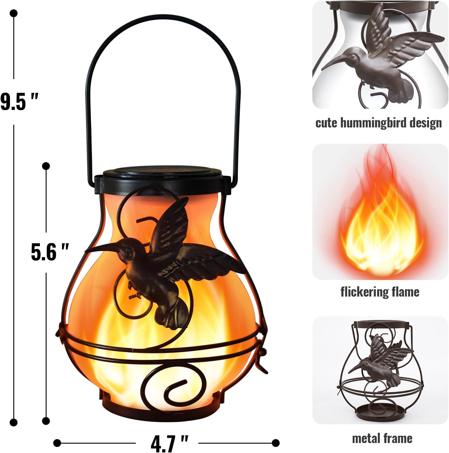 2 Pack Solar Lanterns Outdoor Waterproof Flickering Flame Lights Hummi
