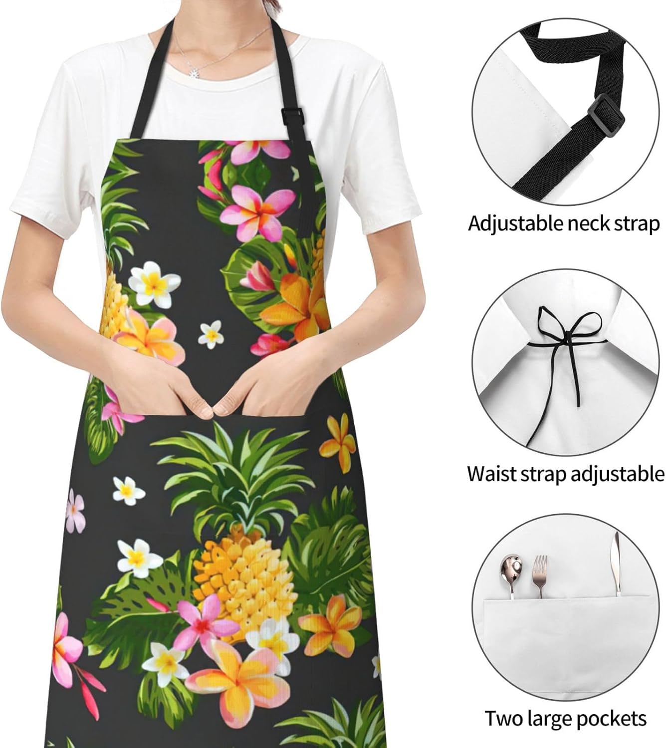 Tropical Pineapple Hawaiian Print Laundry apron 28x33 In Waterproof Ki