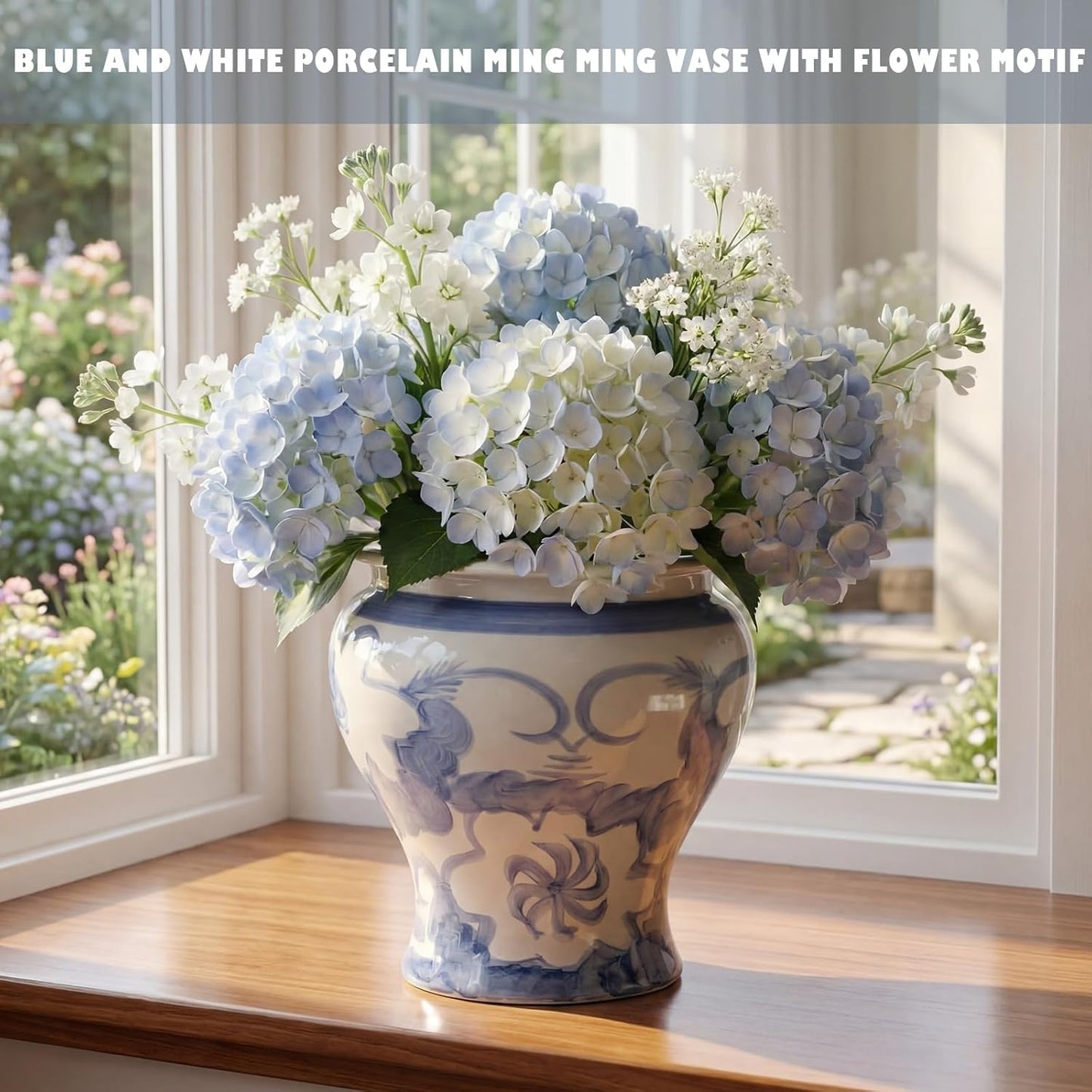 12'' Ceramic Blue and White Planter Large Chinoiserie Vase Plant Pot Indoor Porcelain Flower Pot Urn Scroll Vase with Drainage Hole Chinese Oriental Decorative Gift for Gardening Home