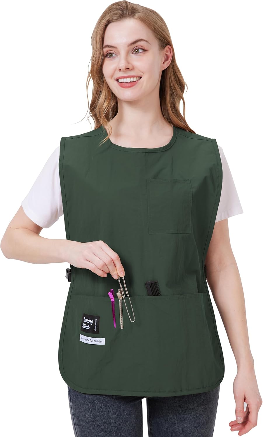 Nanxson Waterproof Cobbler Apron for Women with Pockets Barber Smock Buckle Design Hair Stylist Apron for Kitchen Garden Men