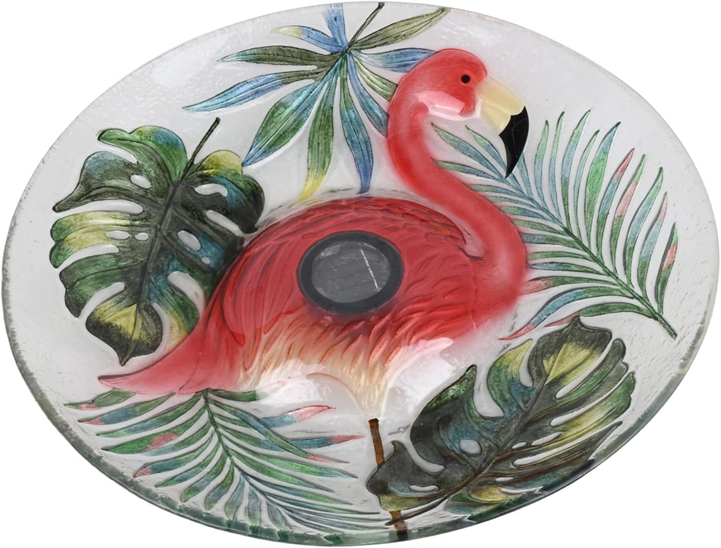 Hi Line Gift Ltd. Solar LED Verdant Glass Bird Bath with Stand - Flamingo