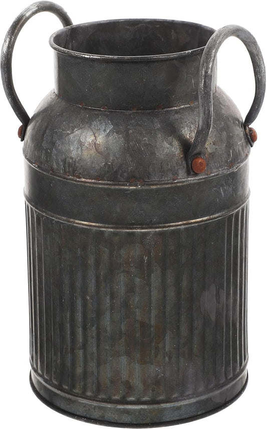Vintage Metal Flower Bucket Planter, Rustic Decorative Floral Vase for