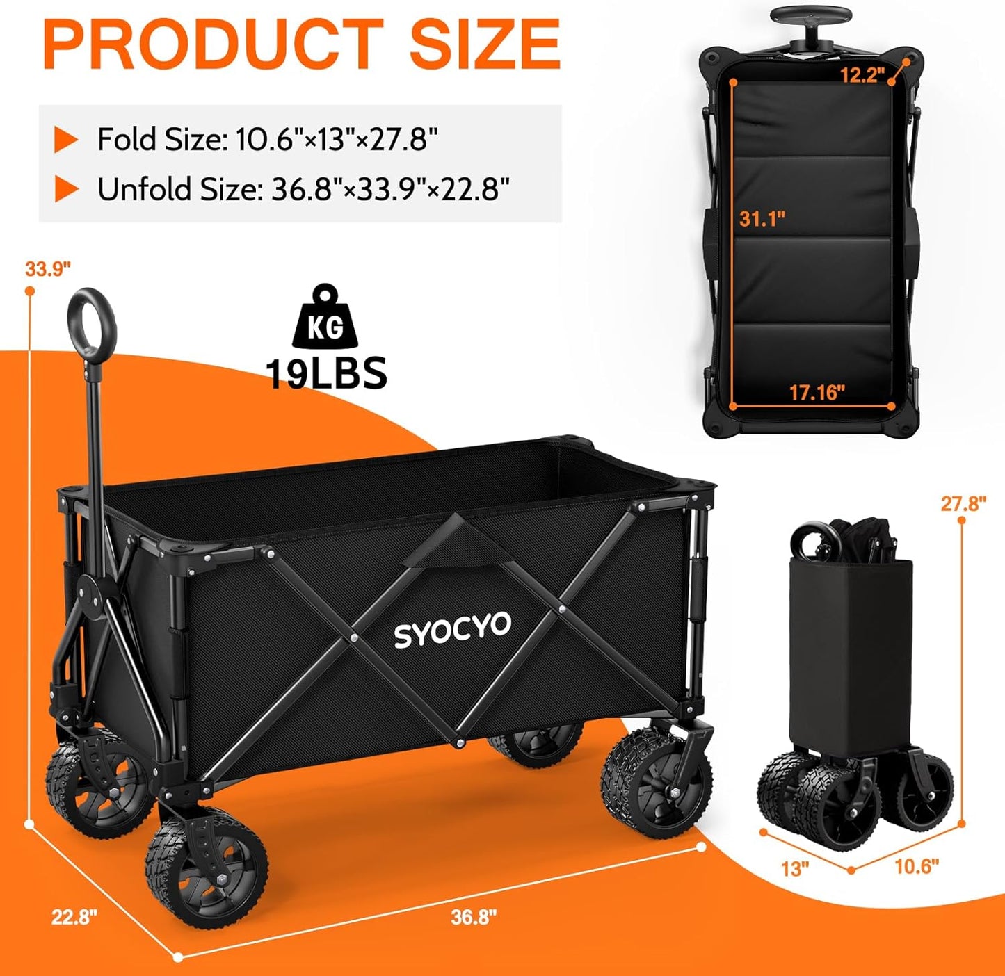 Wagon Carts Foldable 420LBS Weight Capacity Collapsible Wagon with Big