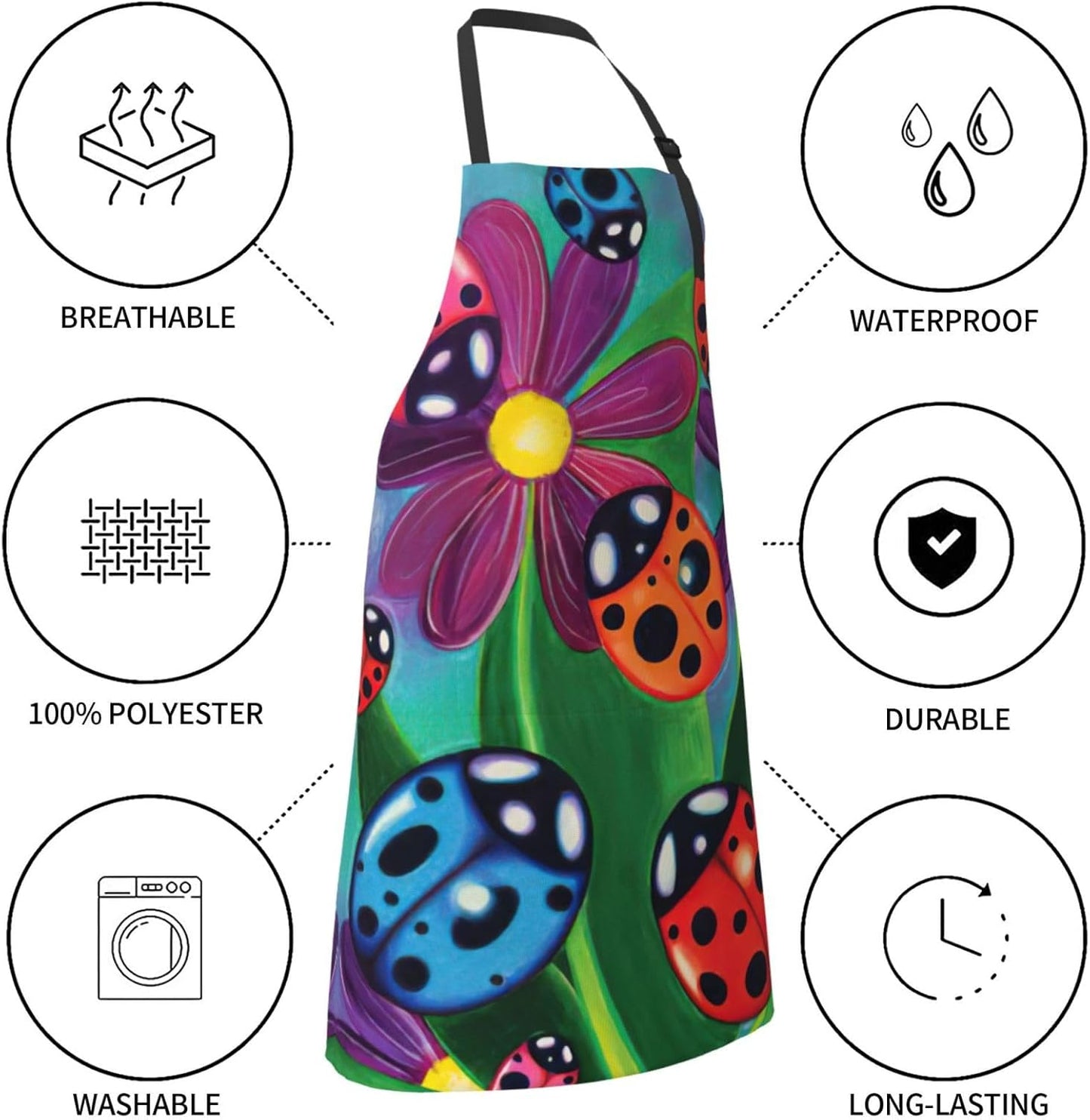 Colorful Ladybird Print Laundry apron 28x33 In Waterproof Kitchen Apron with Pockets for Cooking Baking