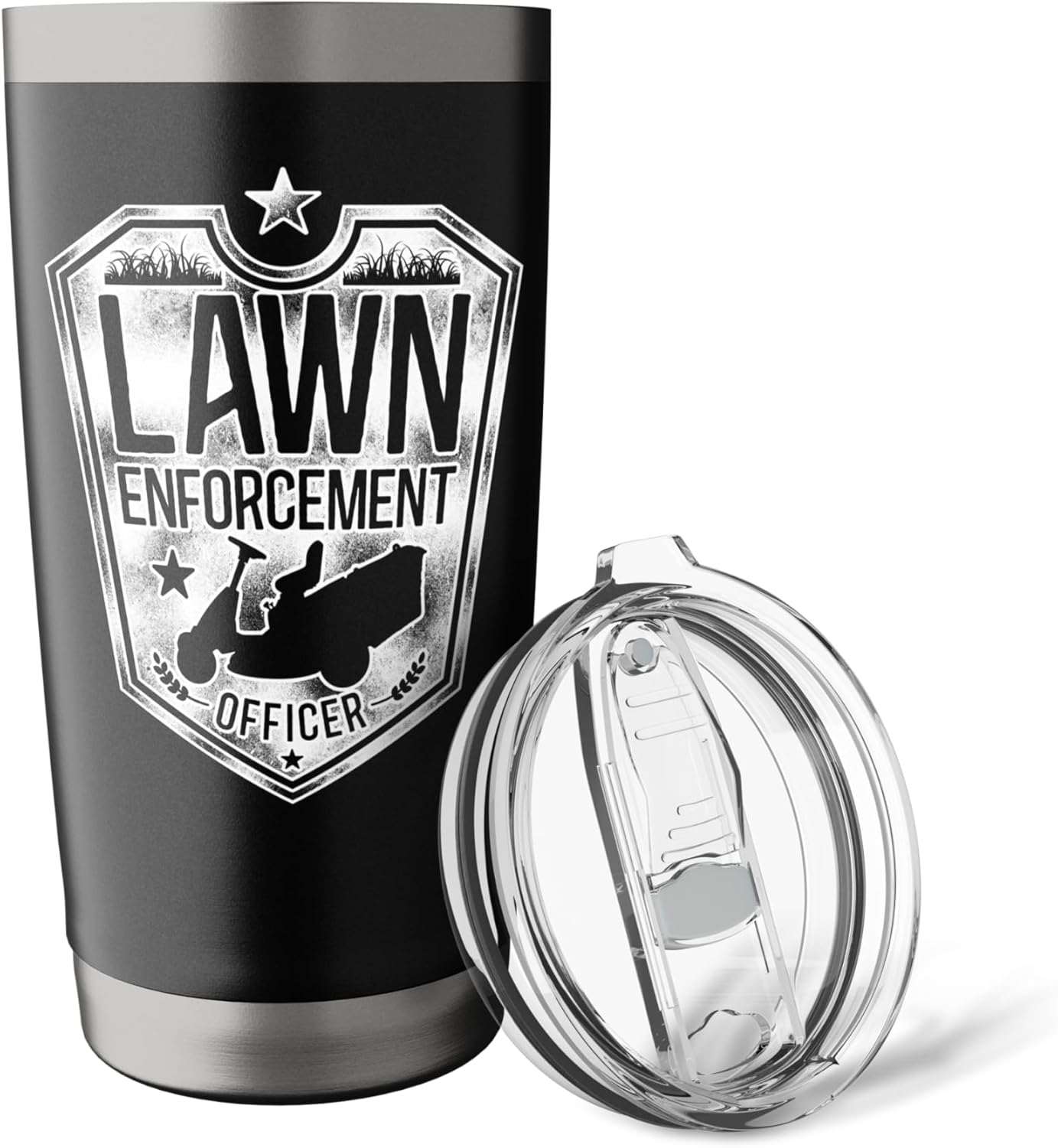Lawn Mower Mowing Dad Father Landscaper Badge Lawn Stainless Steel Insulated Tumbler