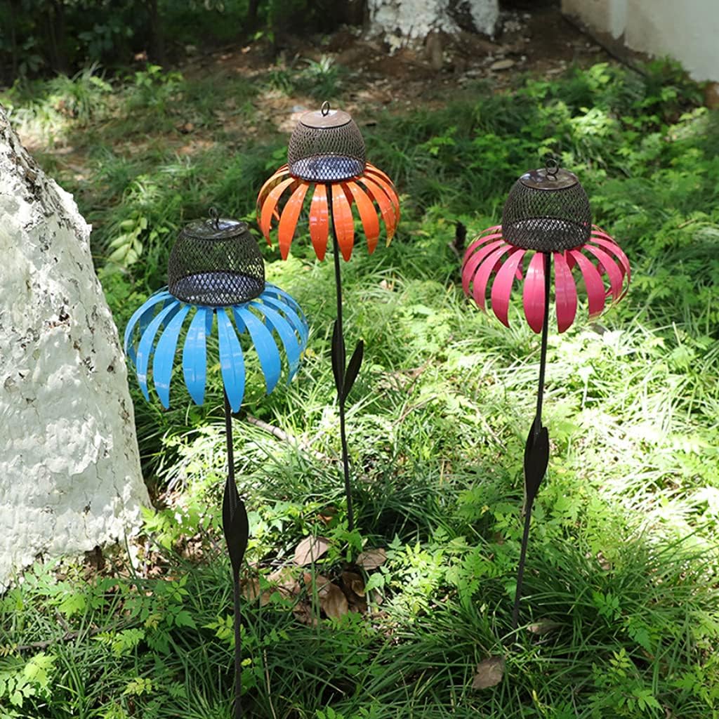 Metal Bird Feeder with Stand Orange Coneflower Standing Bird Feeder for Outdoors Anti Rust Weather Proof Garden Decor Rust Resistant Bird Feeder
