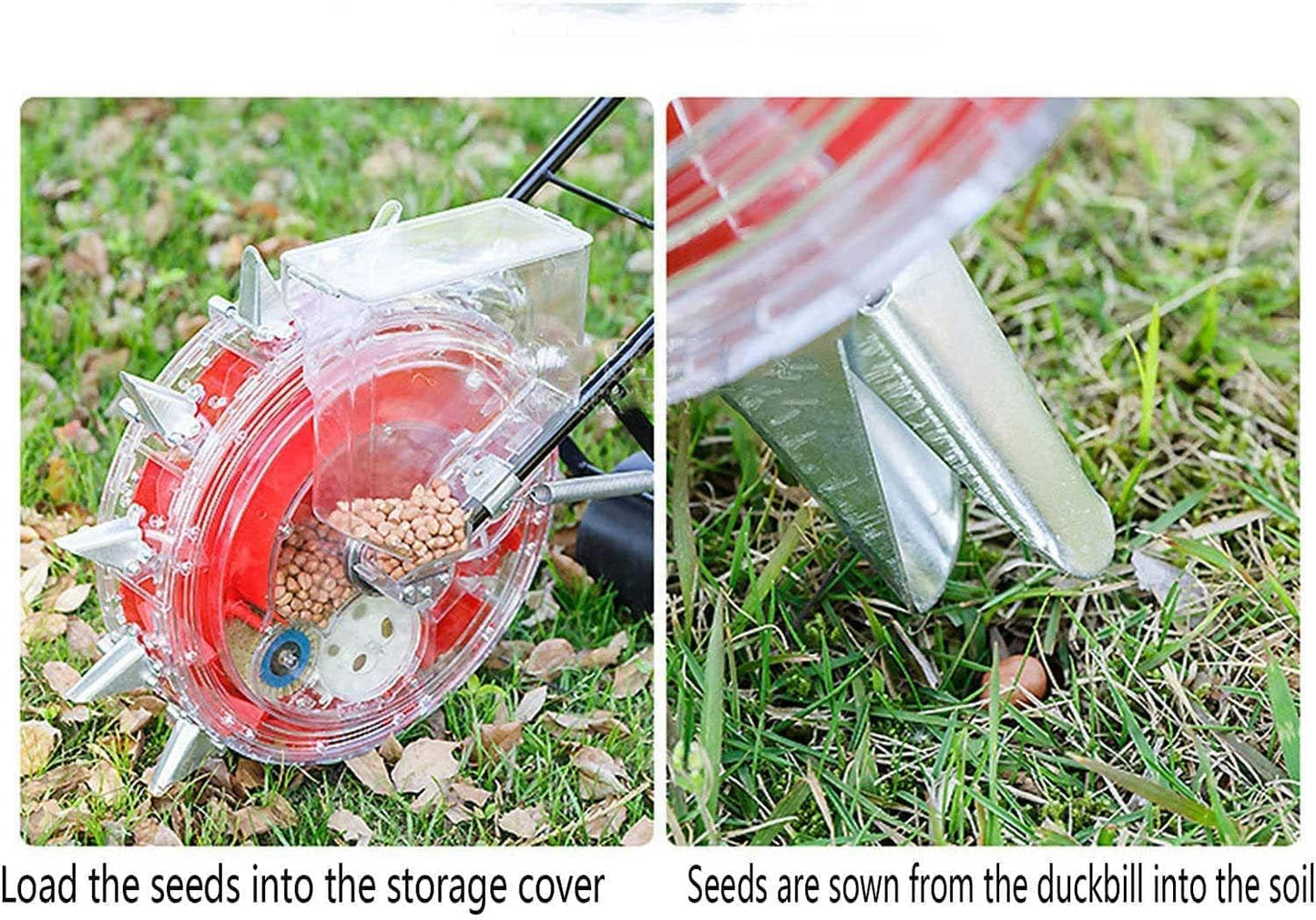 Hand-Push Roller Seed Planter - 8 Hole Metal Precision Garden Seeder for Efficient Seed Sowing in Rows, Ideal for Agriculture, Vegetable & Flower Gardening.