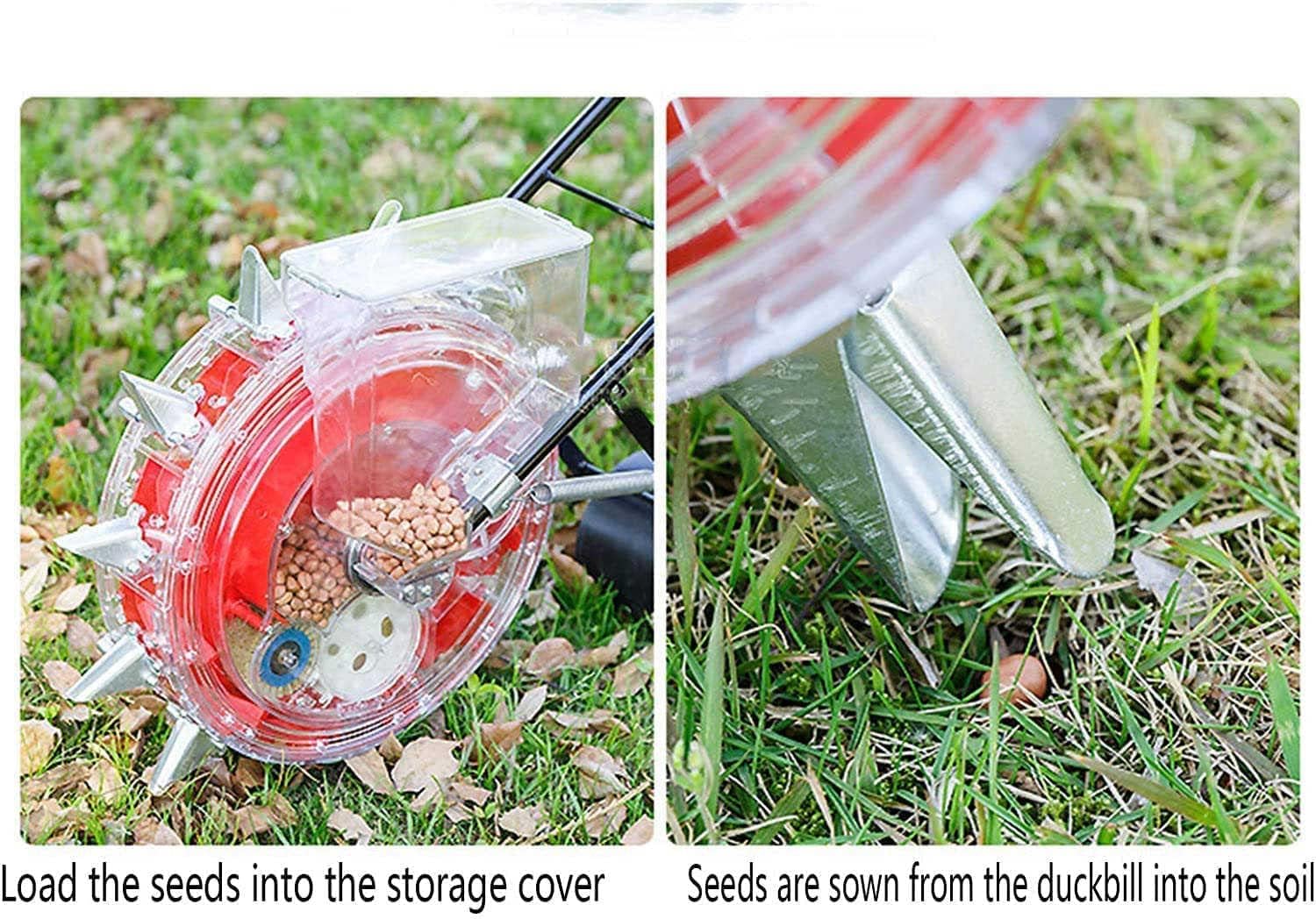Hand-Push Roller Seed Planter - 8-Hole Metal Precision Garden Seeder f