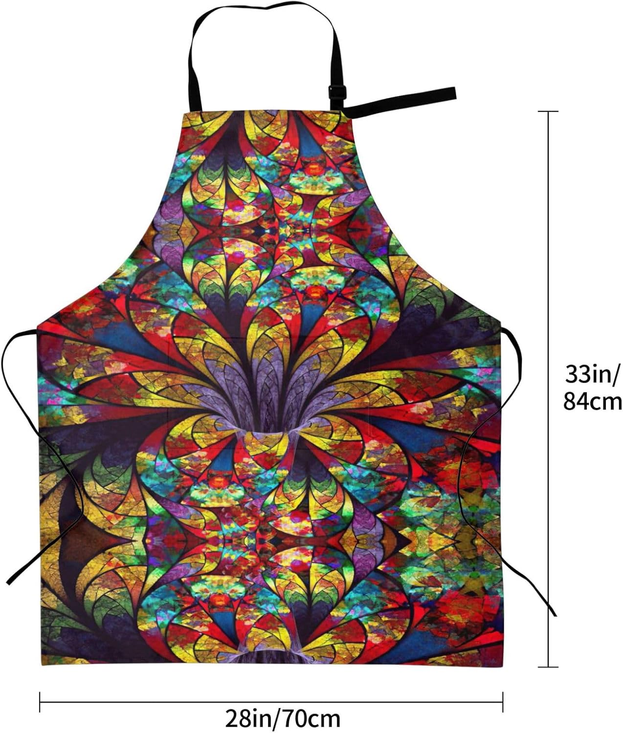 flower stained glass Print Laundry apron 28x33 In Waterproof Kitchen Apron with Pockets for Cooking Baking