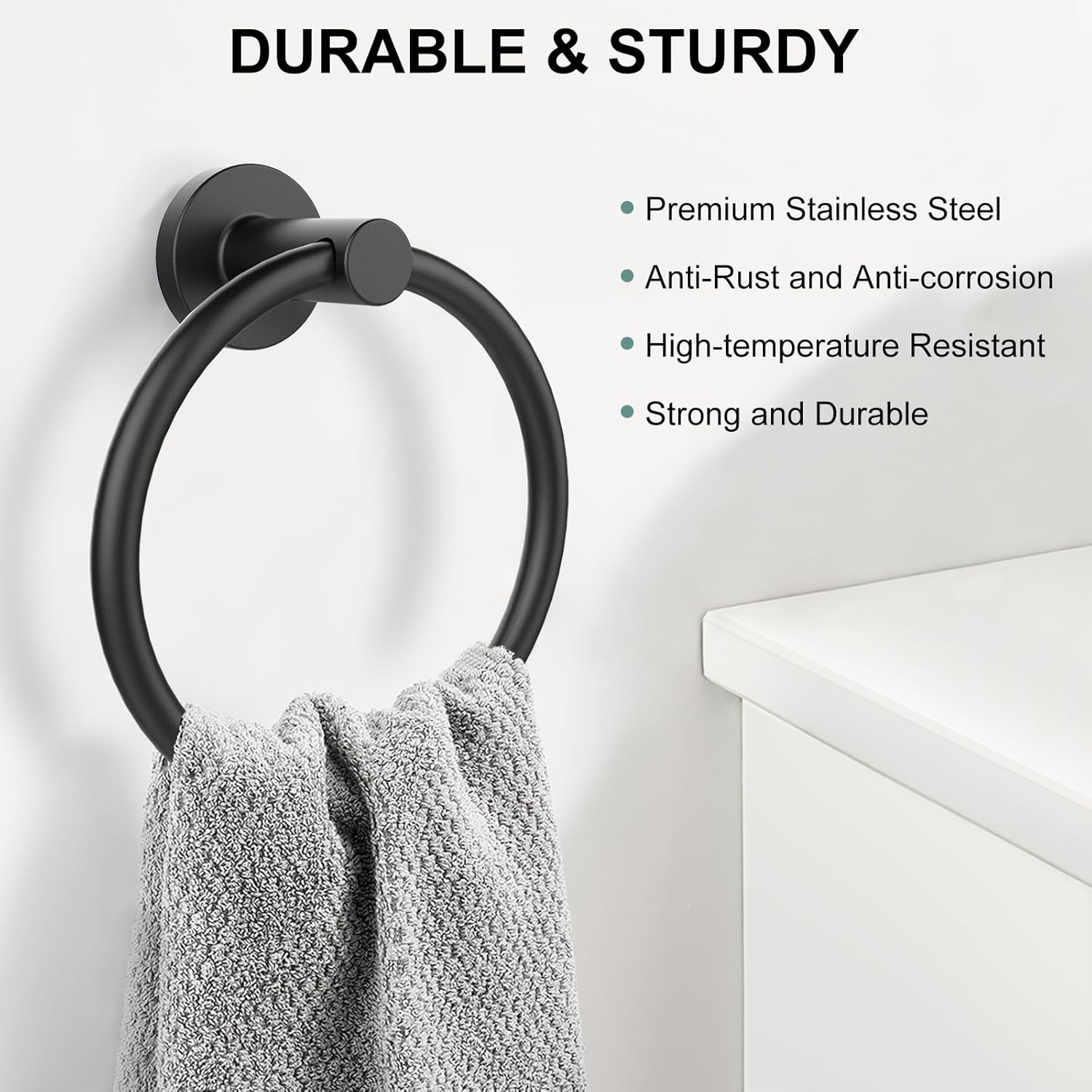 SetSail Towel Holder for Bathroom Wall Matte Black Towel Ring Stainles