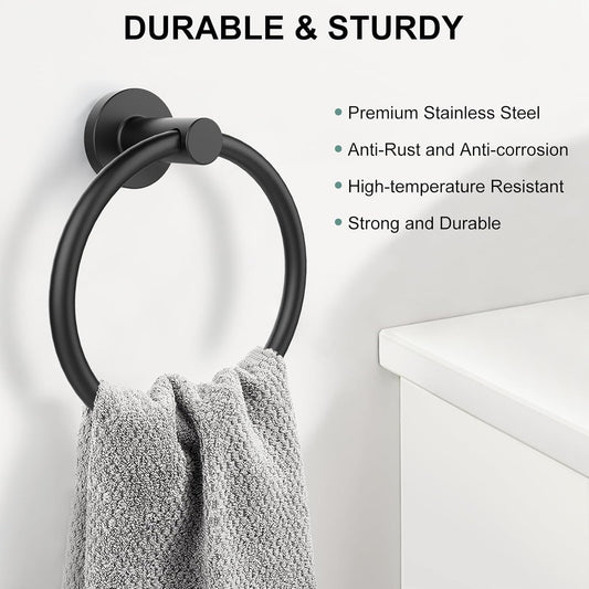 SetSail Towel Holder for Bathroom Wall Matte Black Towel Ring Stainles
