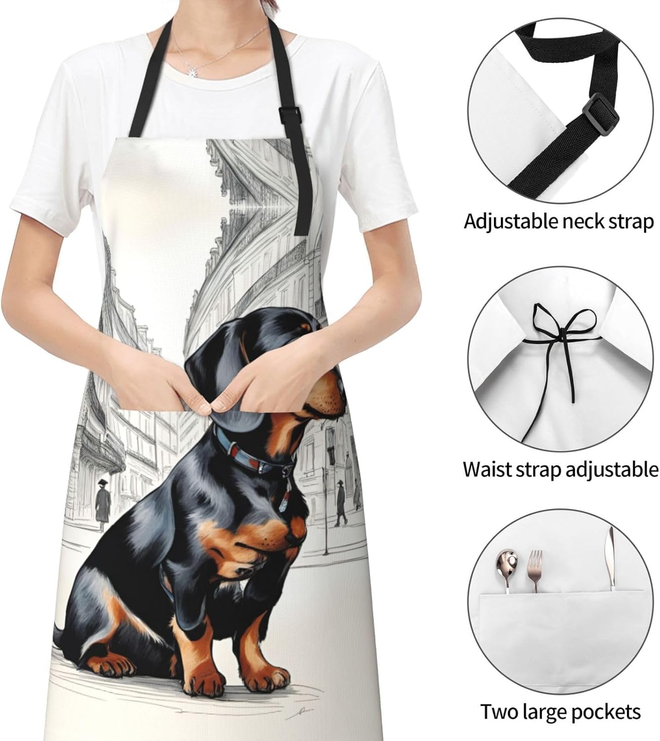 Parisian Dachshund print Waterproof chef's apron with pocket apron for kitchen cooking baking barbecue and gardening
