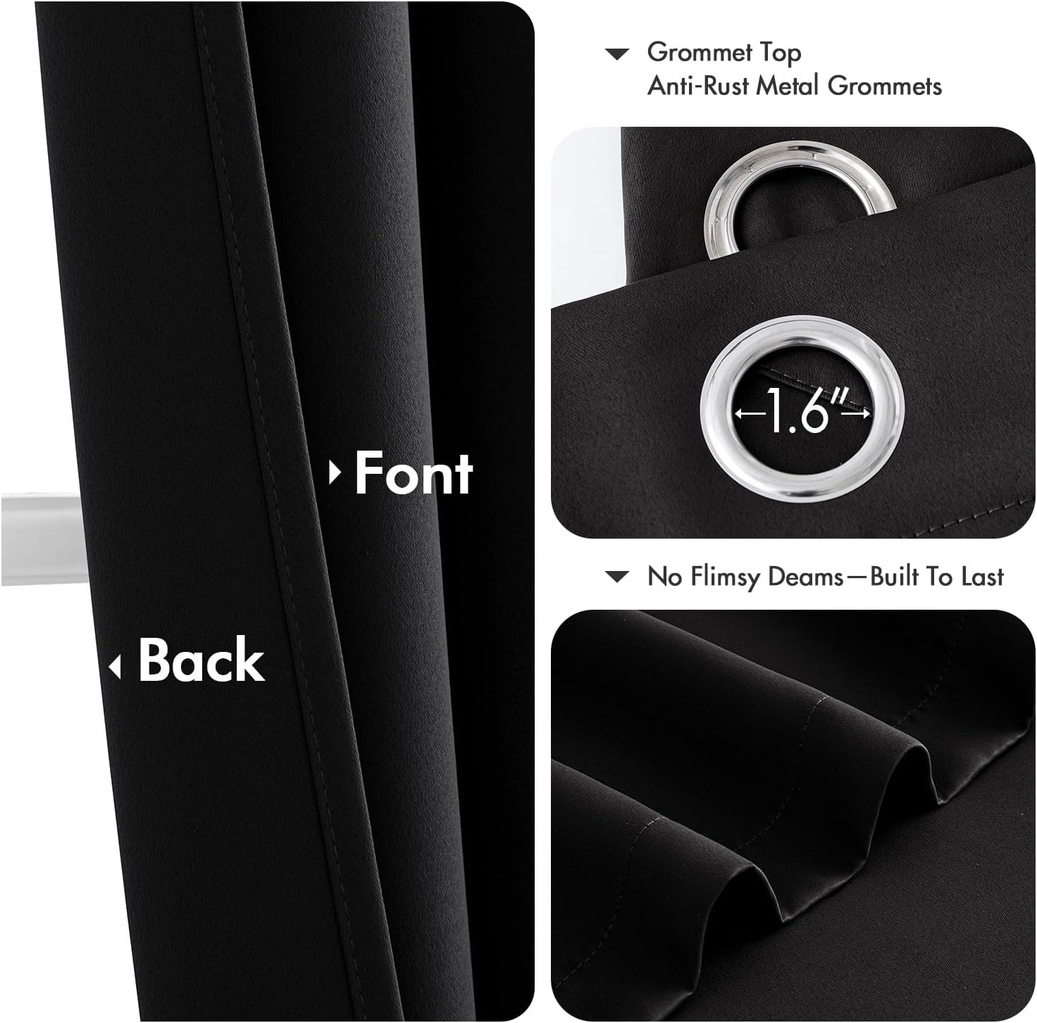 MIULEE Black Blackout Curtains for Bedroom Living Room 63 Inches Long 