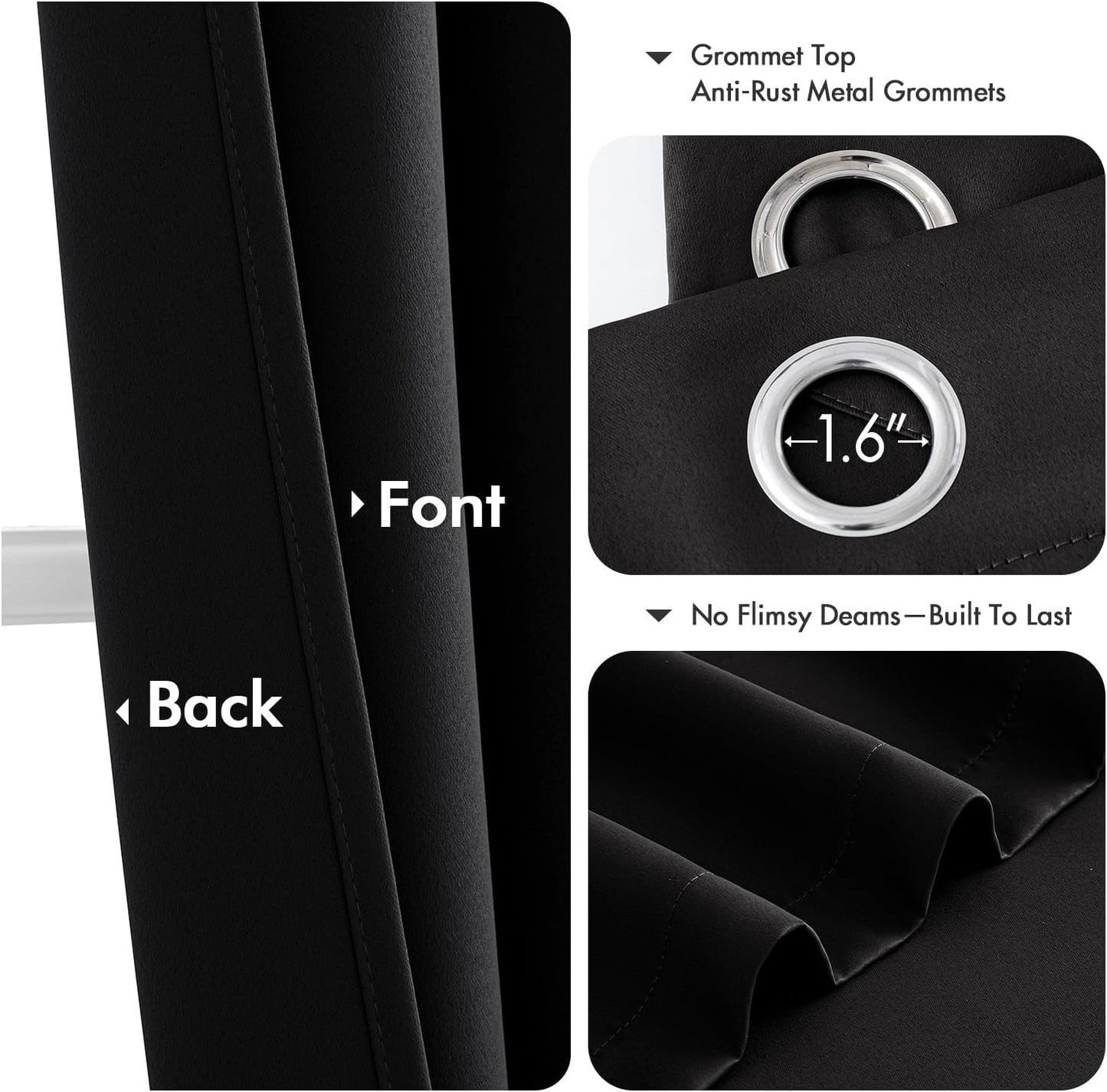MIULEE Black Blackout Curtains for Bedroom Living Room 63 Inches Long 2 Panels, Thermal Insulated Room Darkening Drapes Solid Grommet Top Noise Reduction Light Blocking Halloween Window Treatments