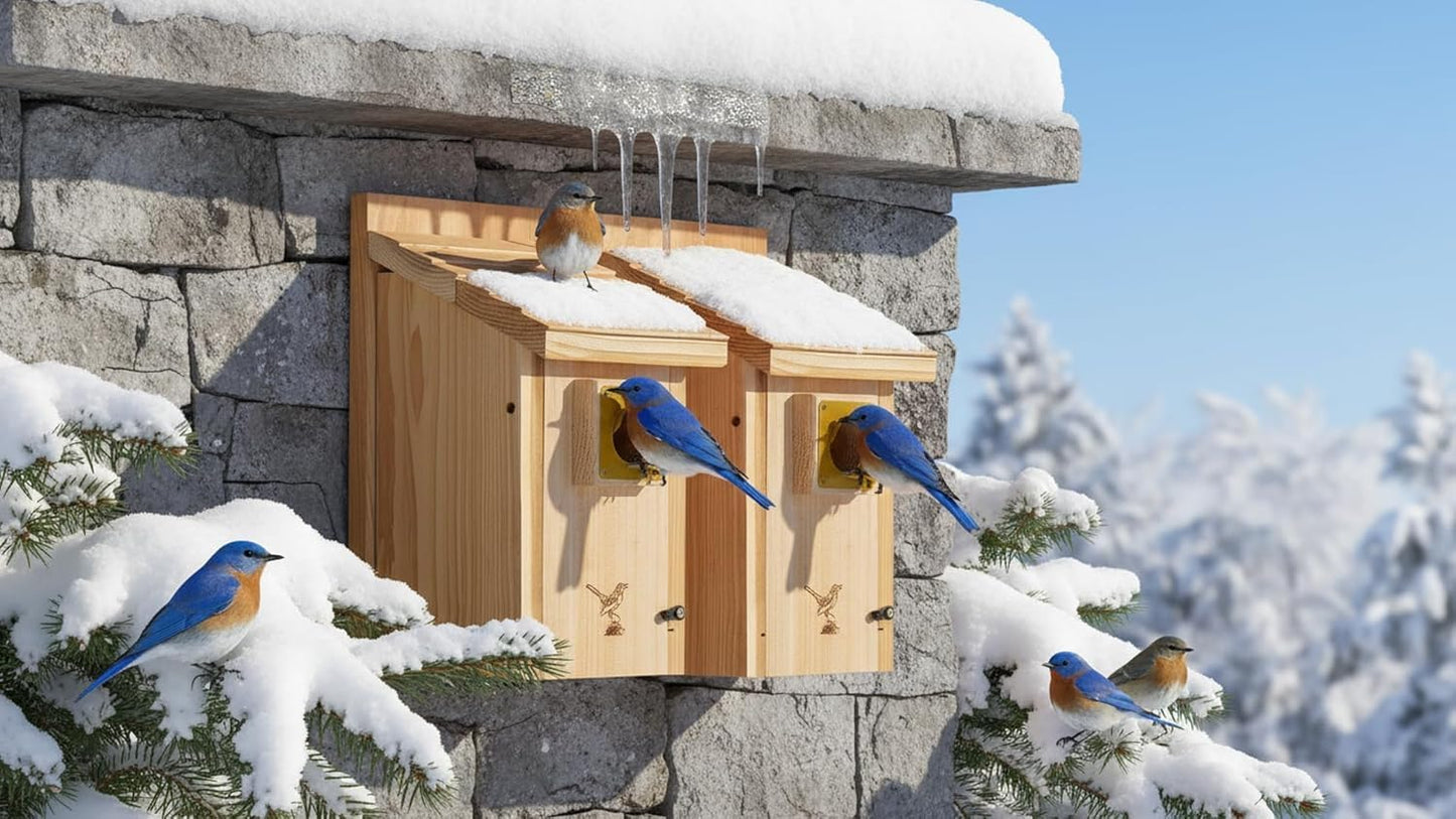 2pk XL Bluebird Houses Nesting Box for Outside - Heavy Duty Bird House - Birdhouses for Outside - Wall Tree Pole Mountable - 1.5” Hole 13/16" Thickness Assemble Needed