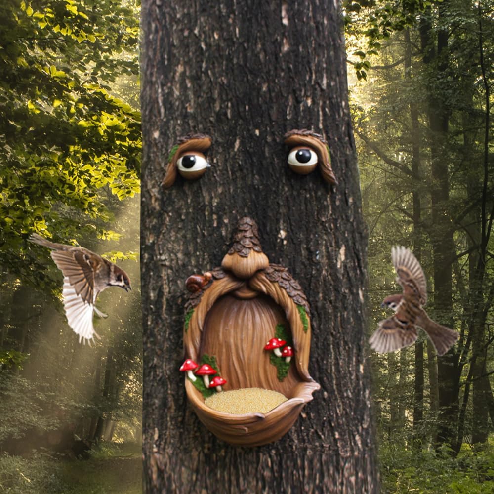 Tree Face Birdfeeder Outdoor Statues Tree Hugger Sculpture Whimsical Garden Decoration Wild Birdfeeder Wild Bird Feeders Outdoor Peeker Art Yard Decoration