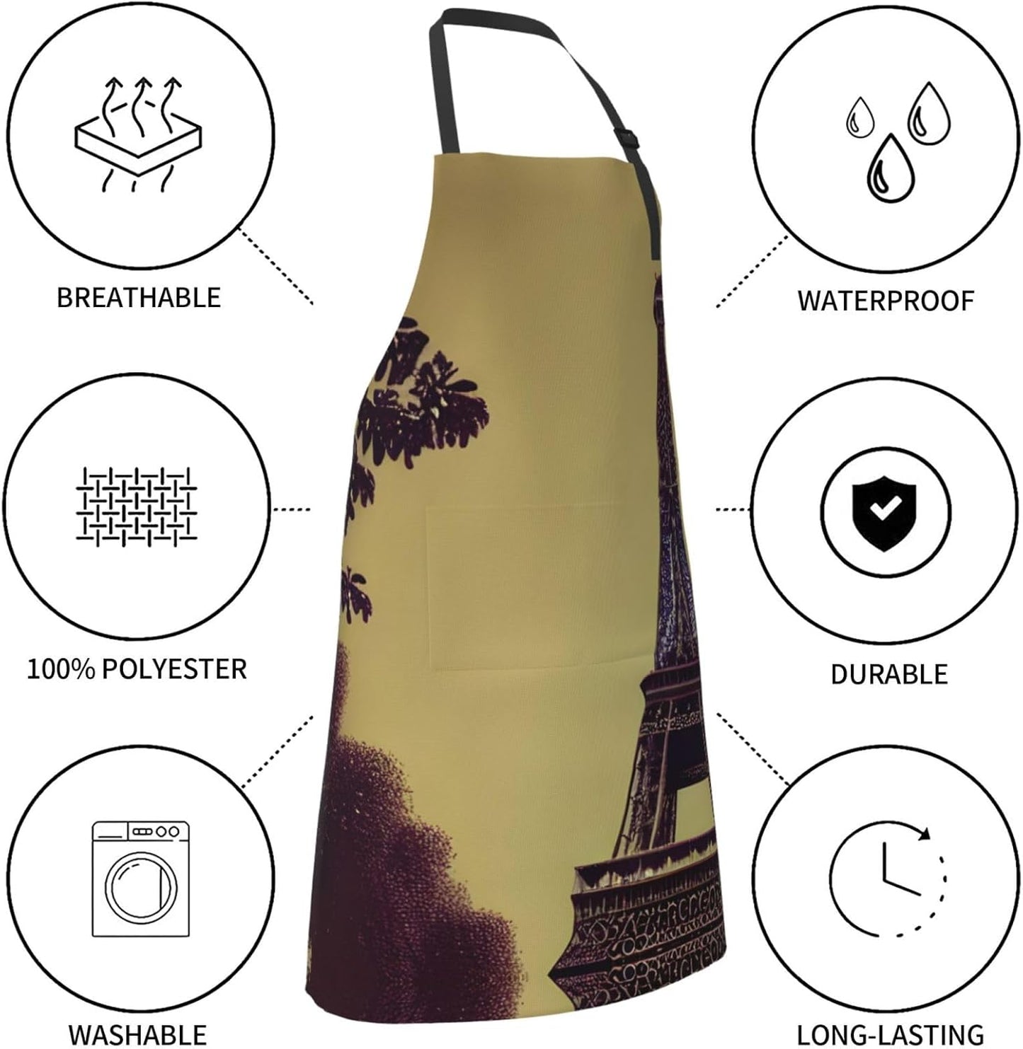 Eiffel Tower Paris print Waterproof chef's apron with pocket apron for kitchen cooking baking barbecue and gardening