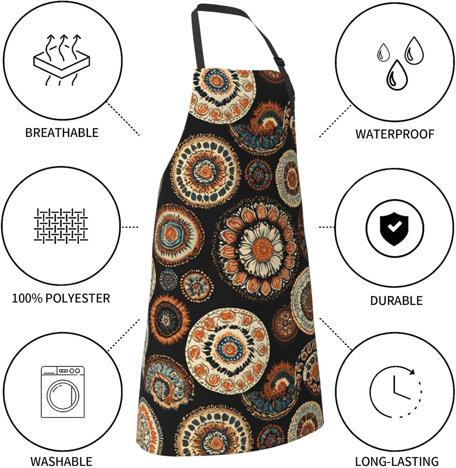 YANYU Ethnic Circles Floral Pattern Print 28x33 In Kitchen Apron Styli