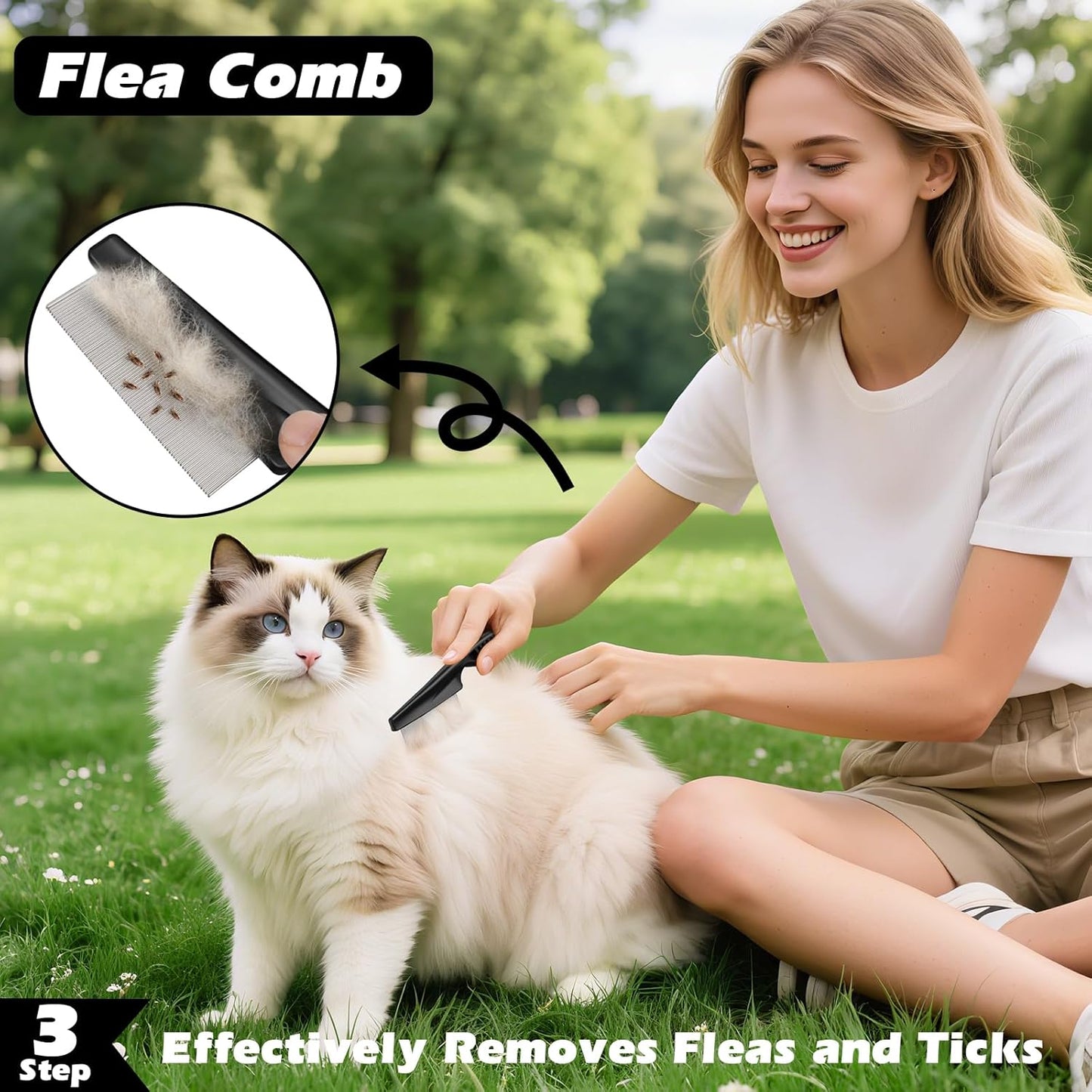 3PCS Self Cleaning Slicker Brush & Pet Grooming Rake & Flea Comb for D