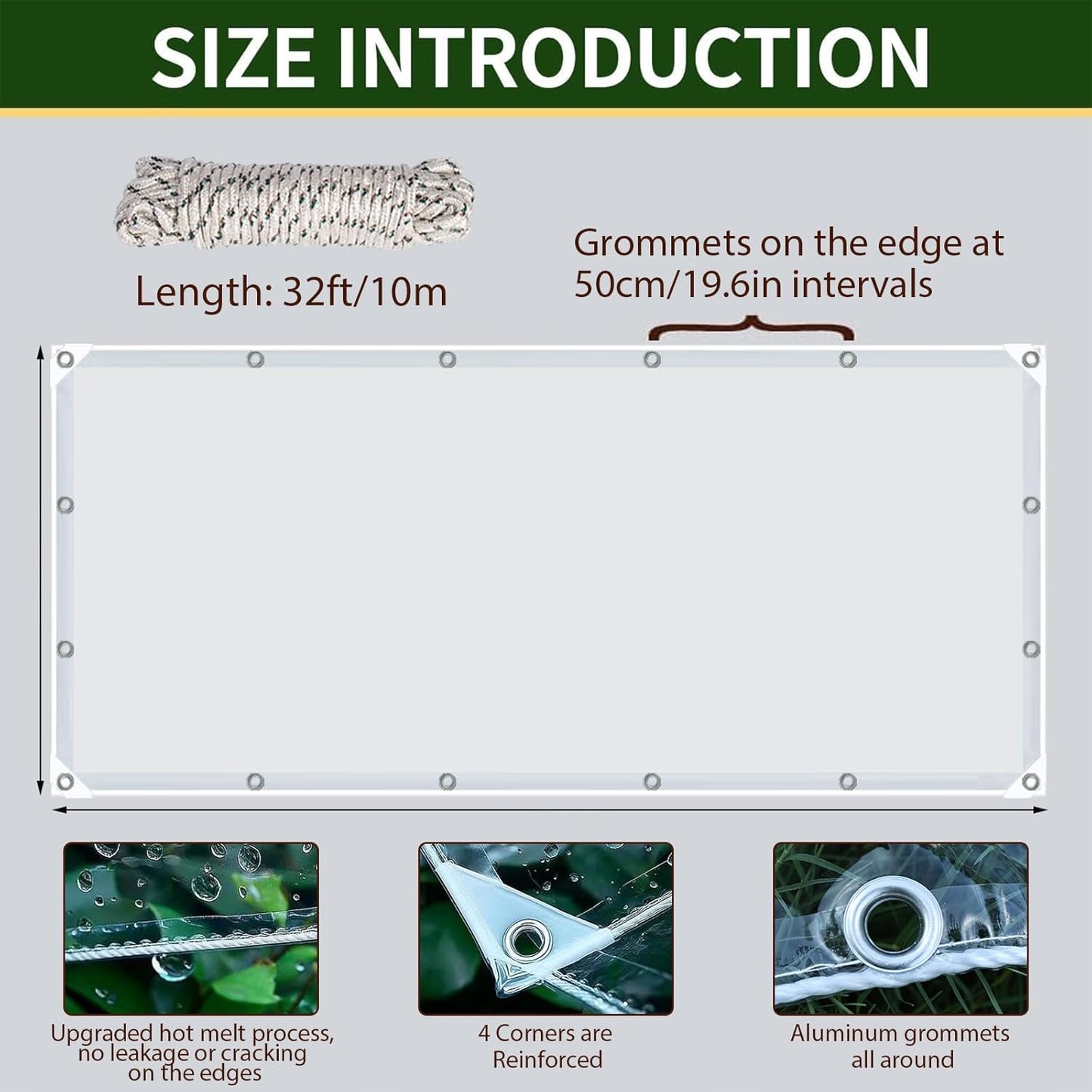 6'x8.2' Clear Tarps Heavy Duty Waterproof 14mil Thicken Transparent Waterproof Tarpaulin - Clear Vinyl Tarp with Grommets for Covering Garden Plant Camping Supplies