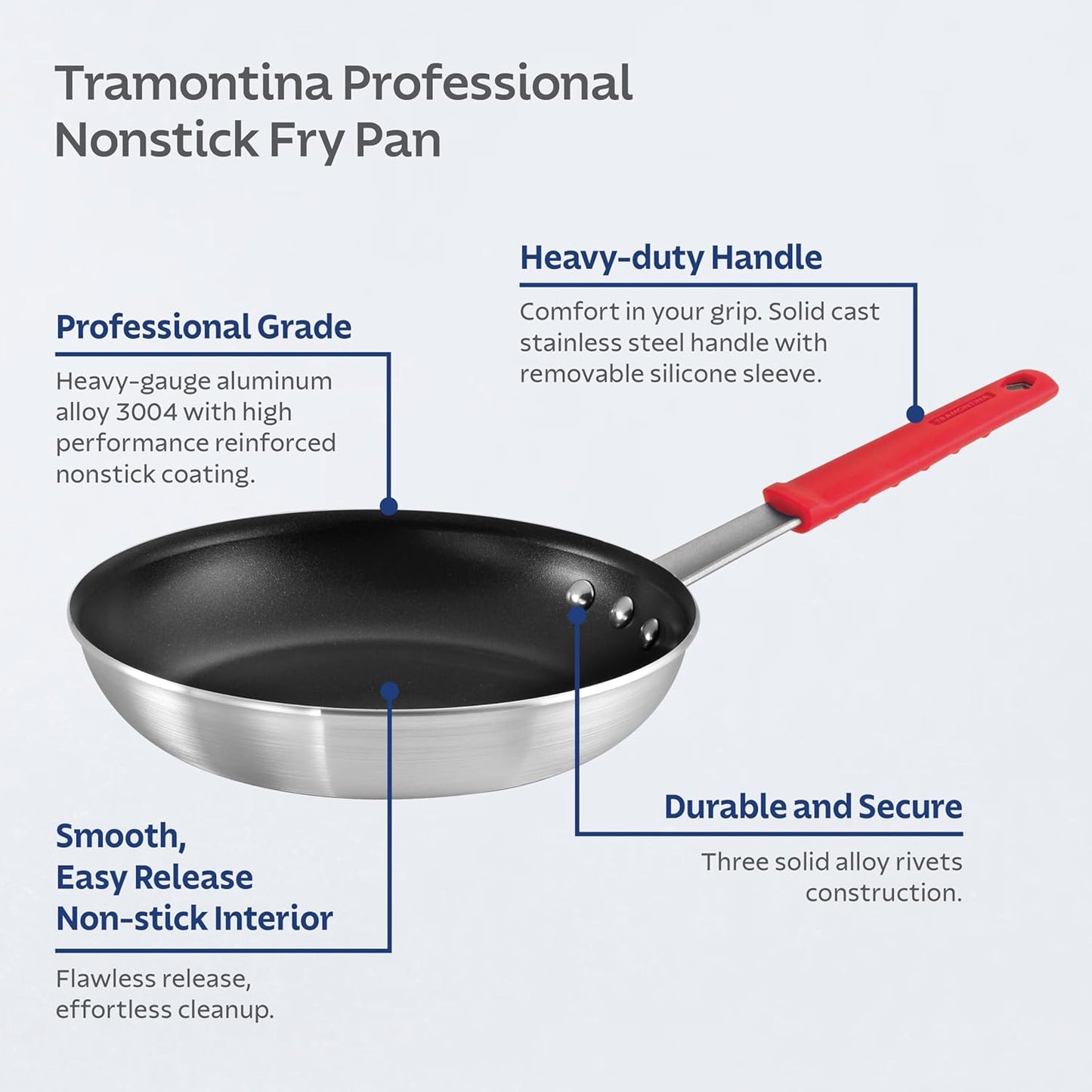 Tramontina Professional 10-Inch Non Stick Frying Pan, Heavy-Gauge Aluminum Skillet with Reinforced Nonstick Coating, Red Handle, Dishwasher and Oven Safe
