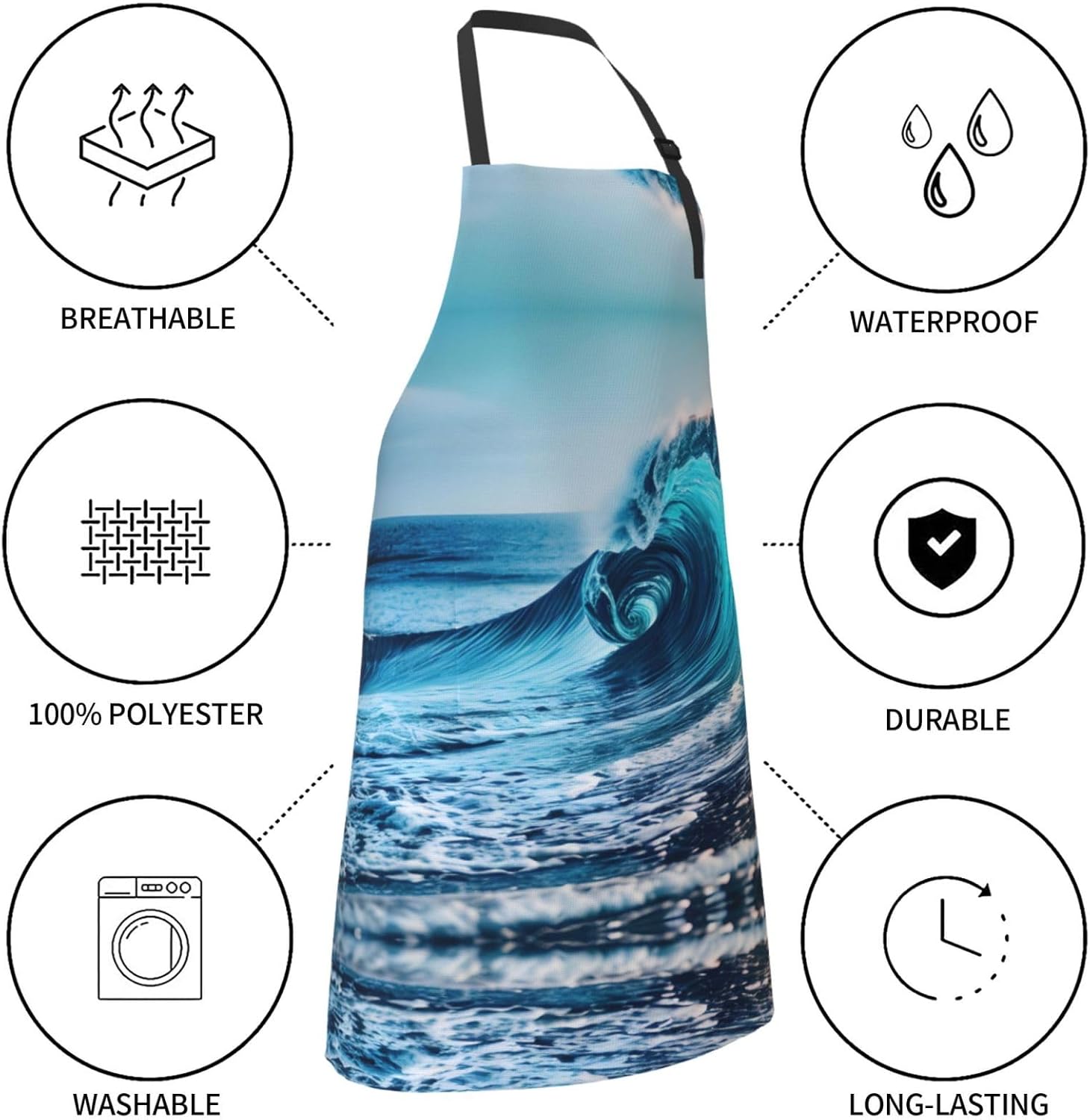Ocean Sea Wave Print Laundry apron 28x33 In Waterproof Kitchen Apron w