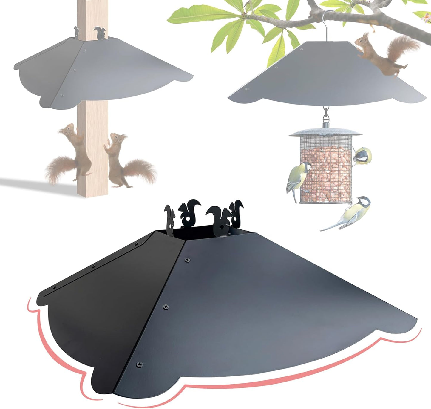 Squirrel Baffle for 4x4 Post - 17-Inch Heavy Duty Metal Squirrel Guard for Bird Feeders, Dual Mount (Hanging & Pole Mount) Stops Raccoons & Squirrels