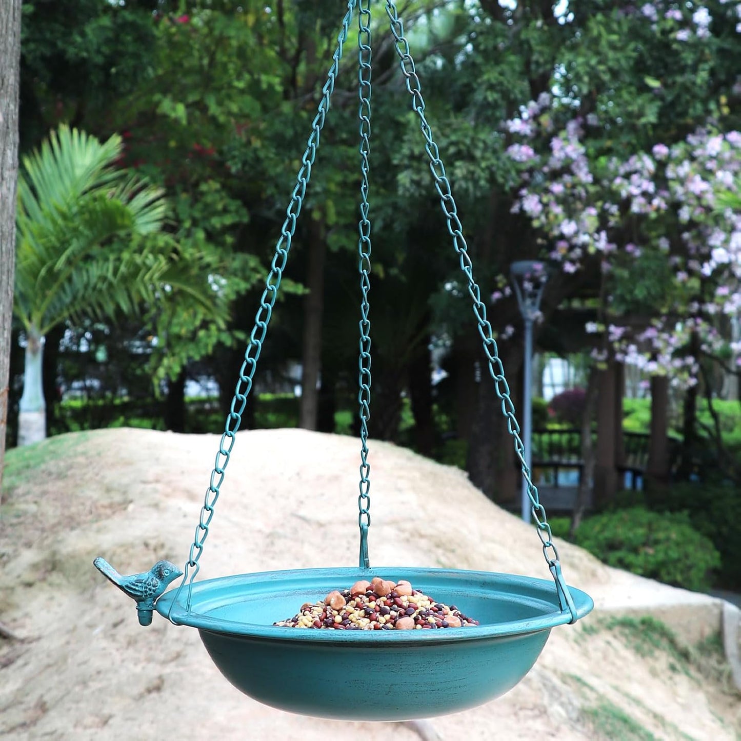 1pcs Hanging Bird Baths for Outdoors, Metal Hanging Bird Feeder, Garden, Yard, Patio Decor (1, Blue)