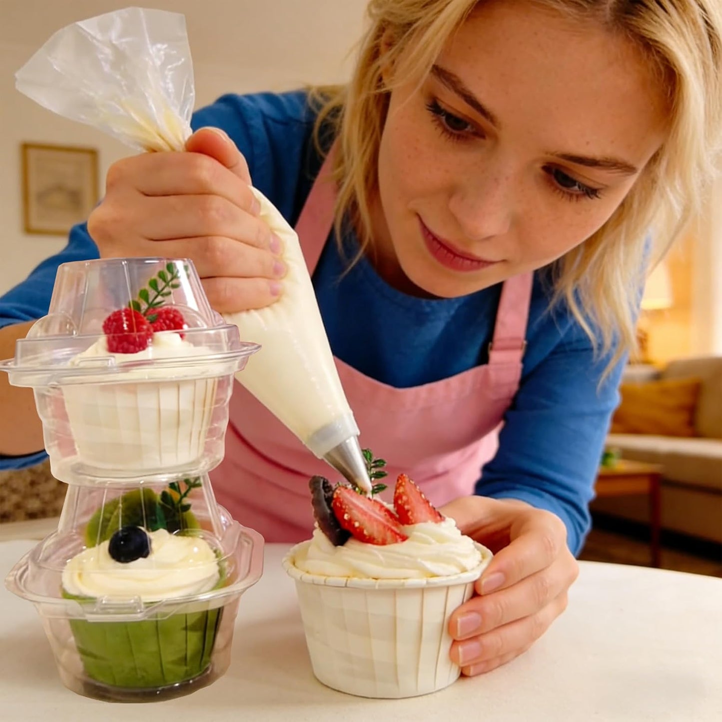 50 Pack Individual Cupcake Containers Plastic Cupcake Boxes Cupcake Holders Stackable Deep Dome Cupcake Carrier
