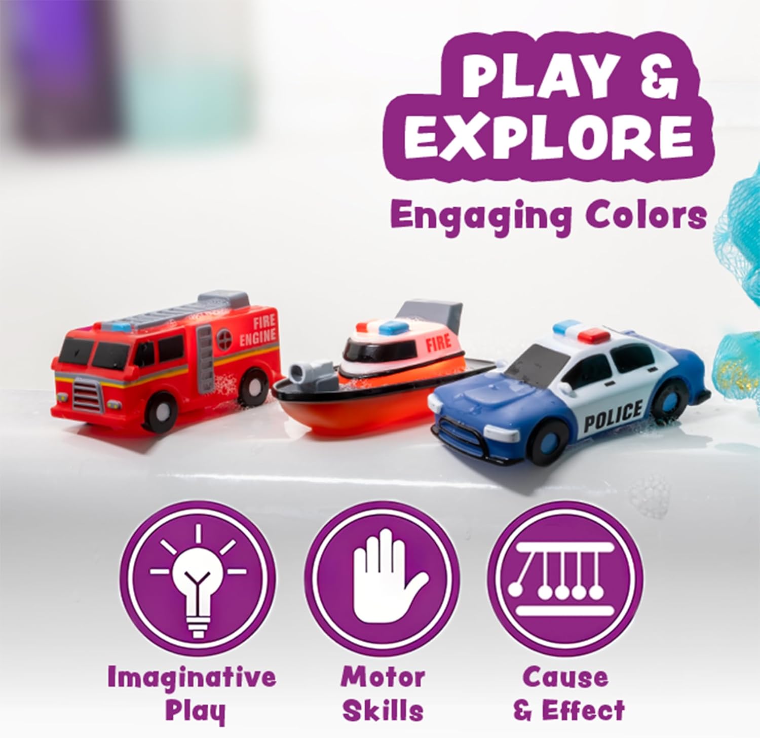 Tub Works® Emergency™ Cars Light Up Bath Toys, 6 Pack | Water-Activate