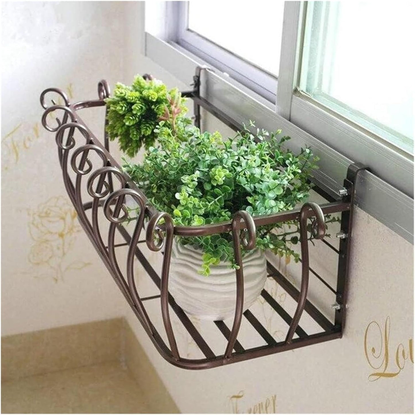 Brown Railing Planter for Fence & Window Sill, 60x28x22cm Hanging Flow