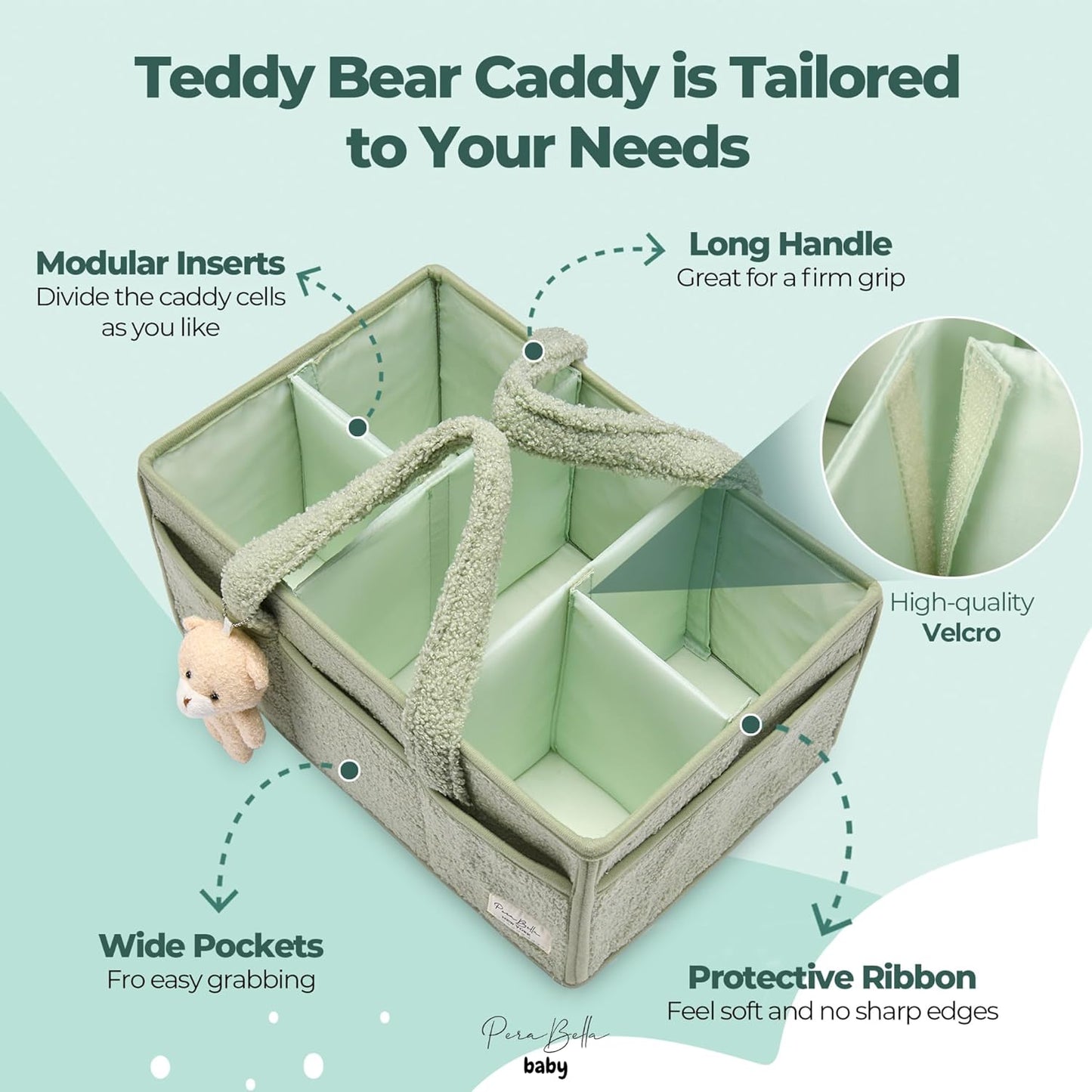 PeraBella Diaper Caddy Organizer for Changing Table, Storage Basket for Wipes, Gift for Baby Shower, Car Organizer, Nursery Organizer, Portable Storage