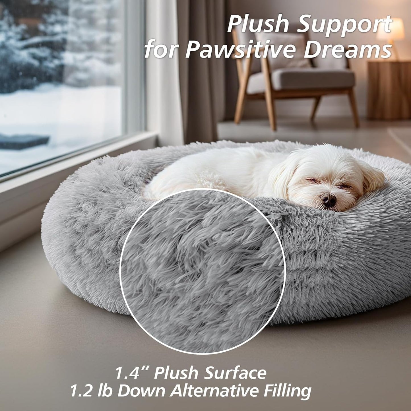 JOLLYVOGUE Calming Dog Bed Medium Size Dog, 31in Donut Washable Medium