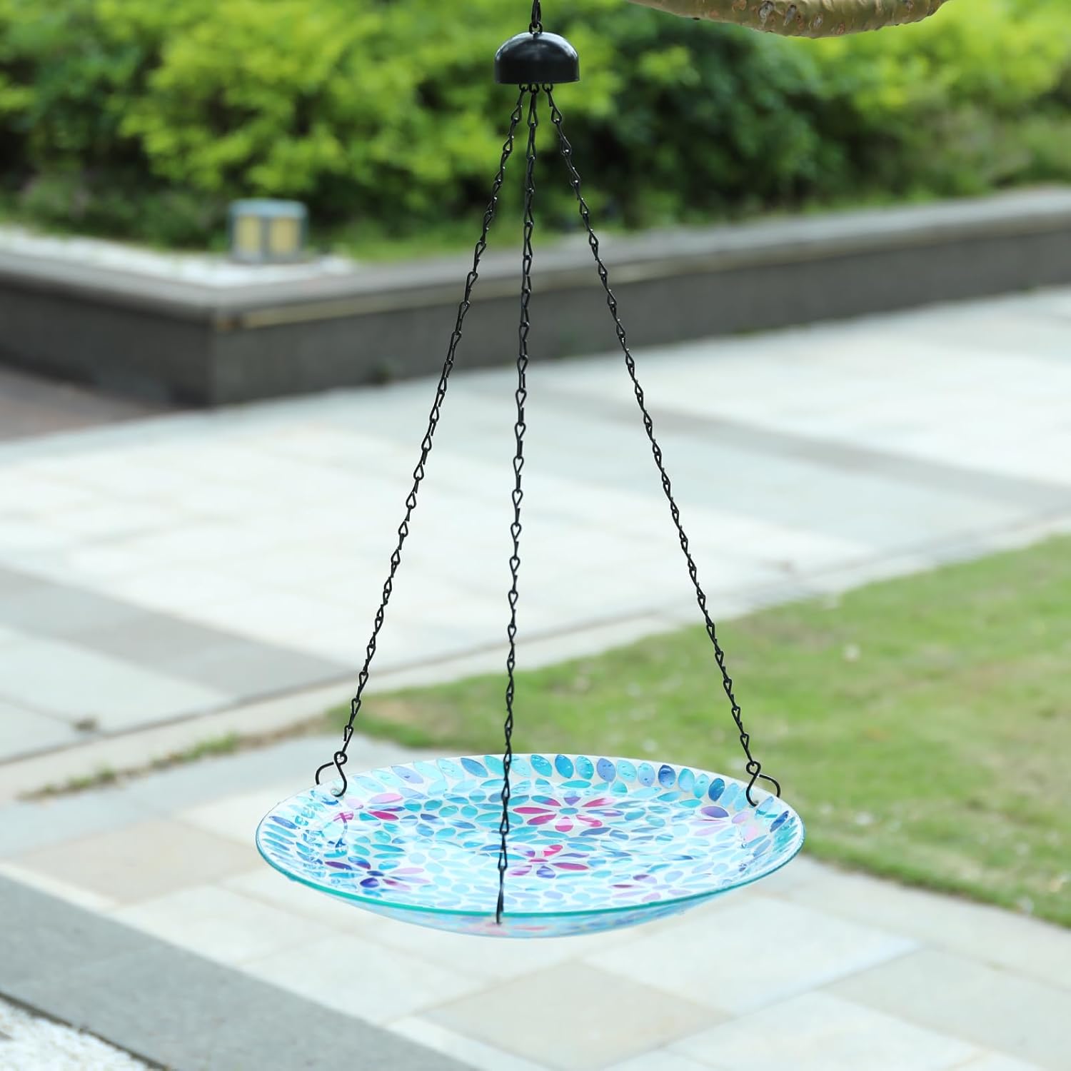 MUMTOP Mosaic Hanging Bird Bath-Bird Baths for Outdoors - 12 Inch Glas