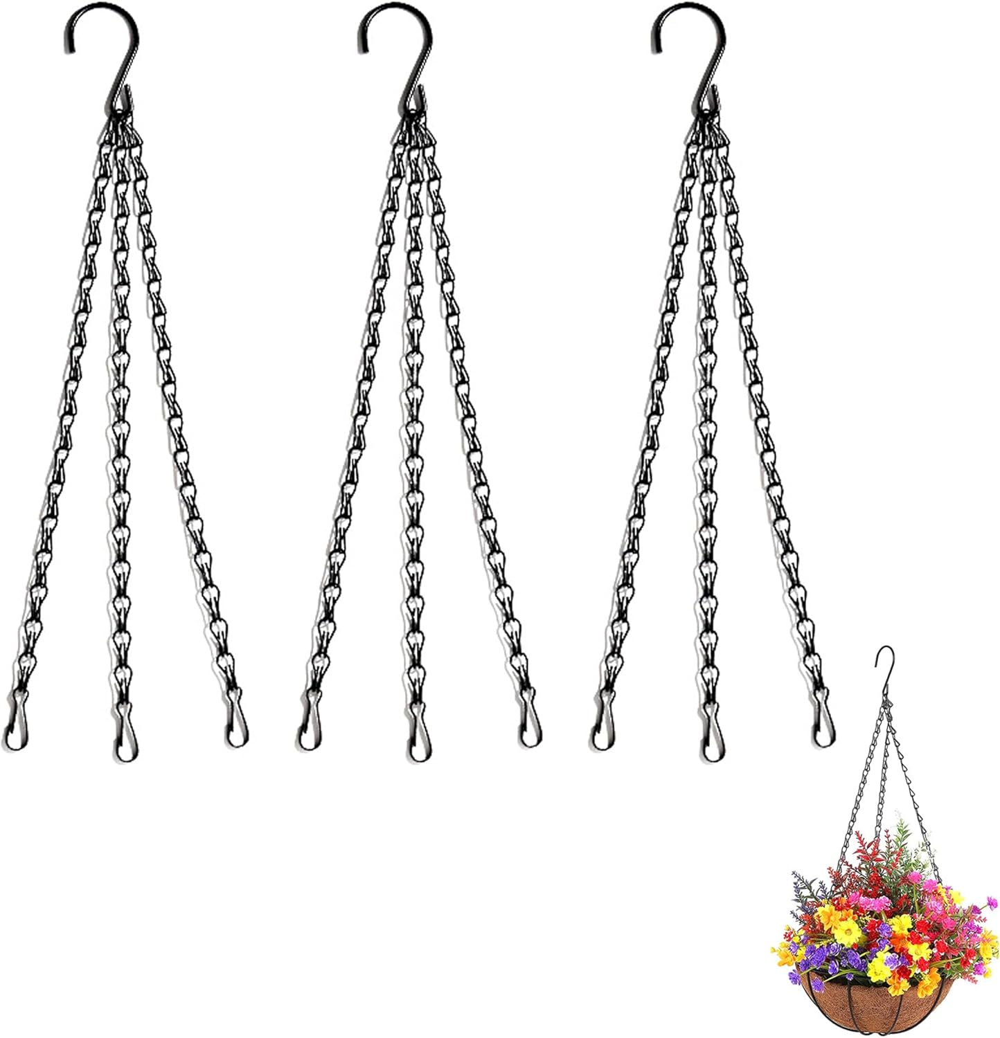 PCTC 3 Pack 18 inch Hanging Basket Chain,Hanging Plant Holder, Flower Pot Basket Chains 3 Point Replacement Chain Hangers for Planters, Bird Feeders, Lanterns and Other Ornaments