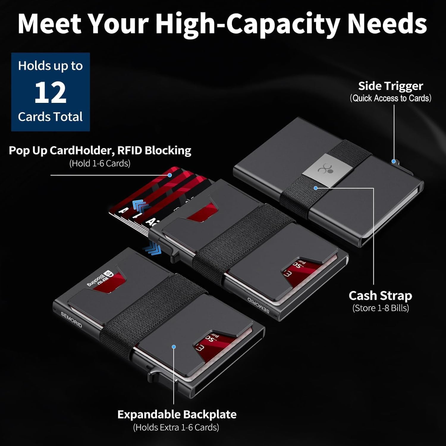 Slim Aluminum Card Holder Wallet for Men, Durable Expandable Backplate