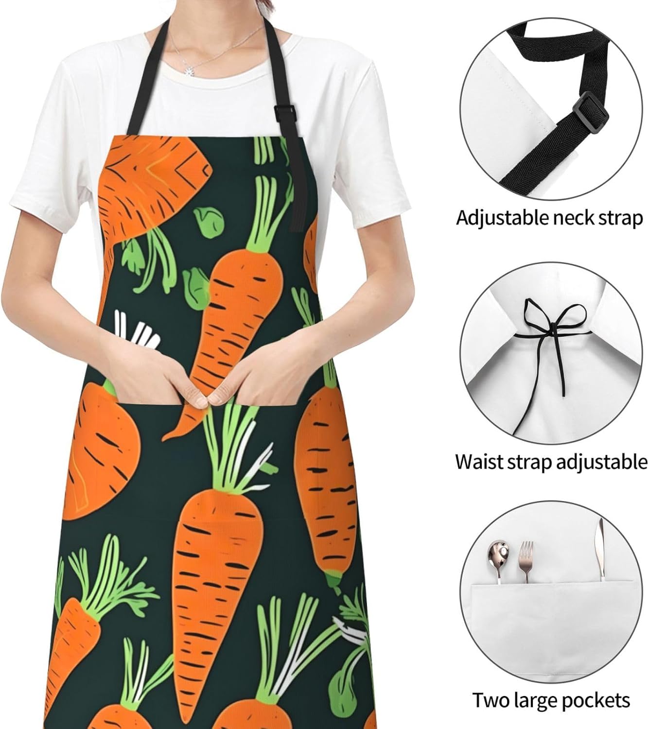 Happy carrot seamless pattern print Waterproof chef's apron with pocke