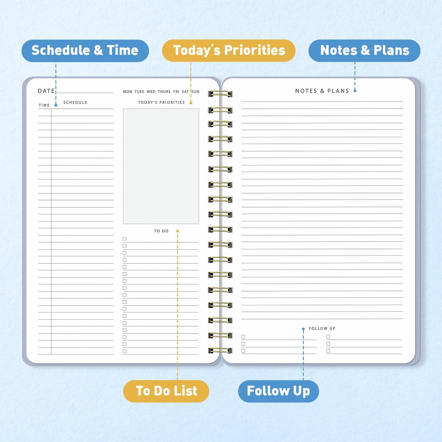 Sweetzer & Orange Daily Planner Notebook – Undated Two-Page Daily Layo