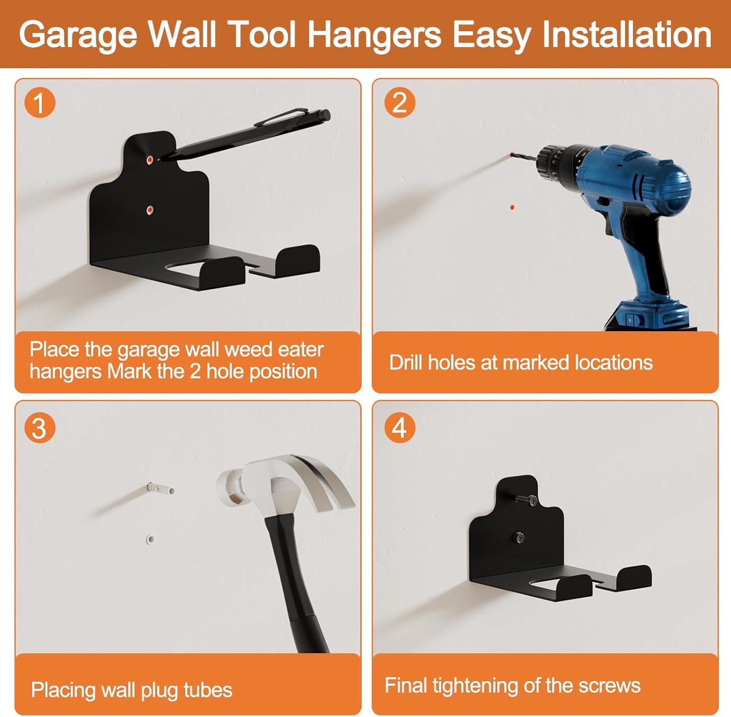 RO6G Weed Eater Rack Garage Wall Organizer, Weed Wacker Hanger for Garage Wall, Weedeater Hanger Wall Mount Fits Most String Trimmer Weed Wacker and Garden Power Tools